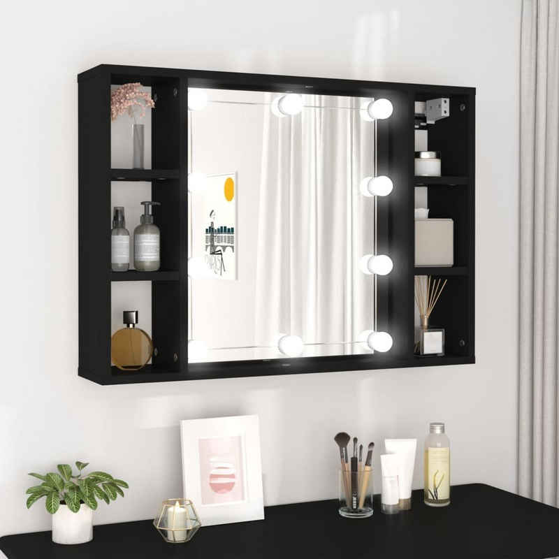 vidaXL Badezimmerspiegelschrank Spiegelschrank mit LED Schwarz 76x15x55 cm (1-St)