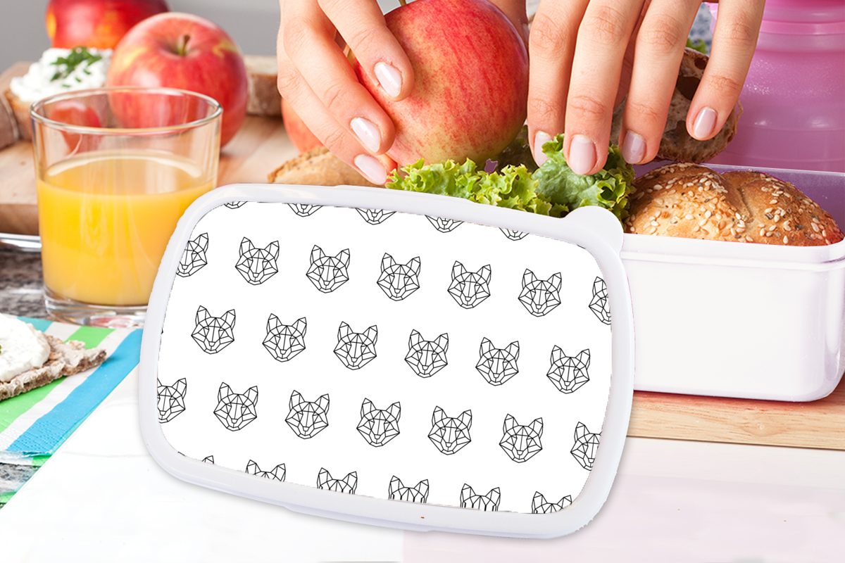 Brotbox Mädchen (2-tlg), - Erwachsene, Kinder für und MuchoWow Lunchbox Formen, Fuchs Muster Brotdose, für Jungs weiß - und Kunststoff,