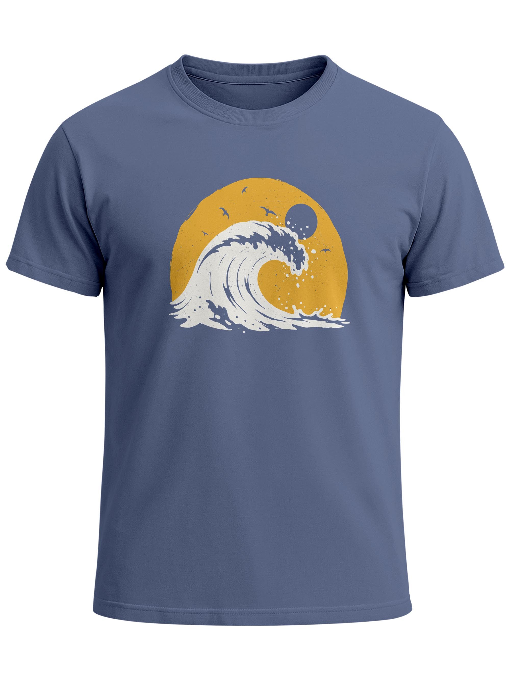 Neverless Print-Shirt Herren T-Shirt Frontprint Welle Printshirt Maritim Meer Surfing mit Print