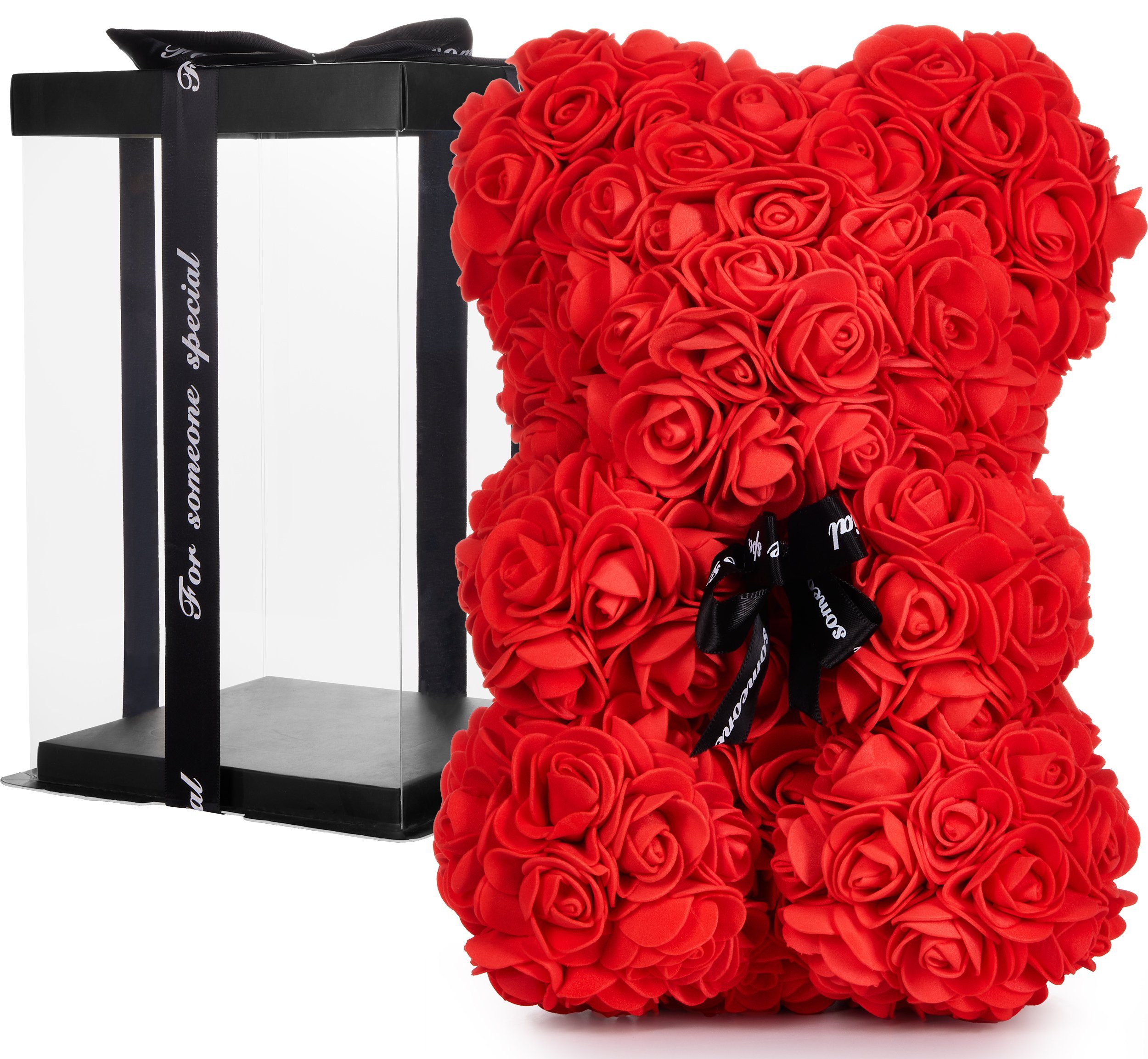 Kunstblume Rosenbär in Geschenkbox mit Schleife günstig online kaufen