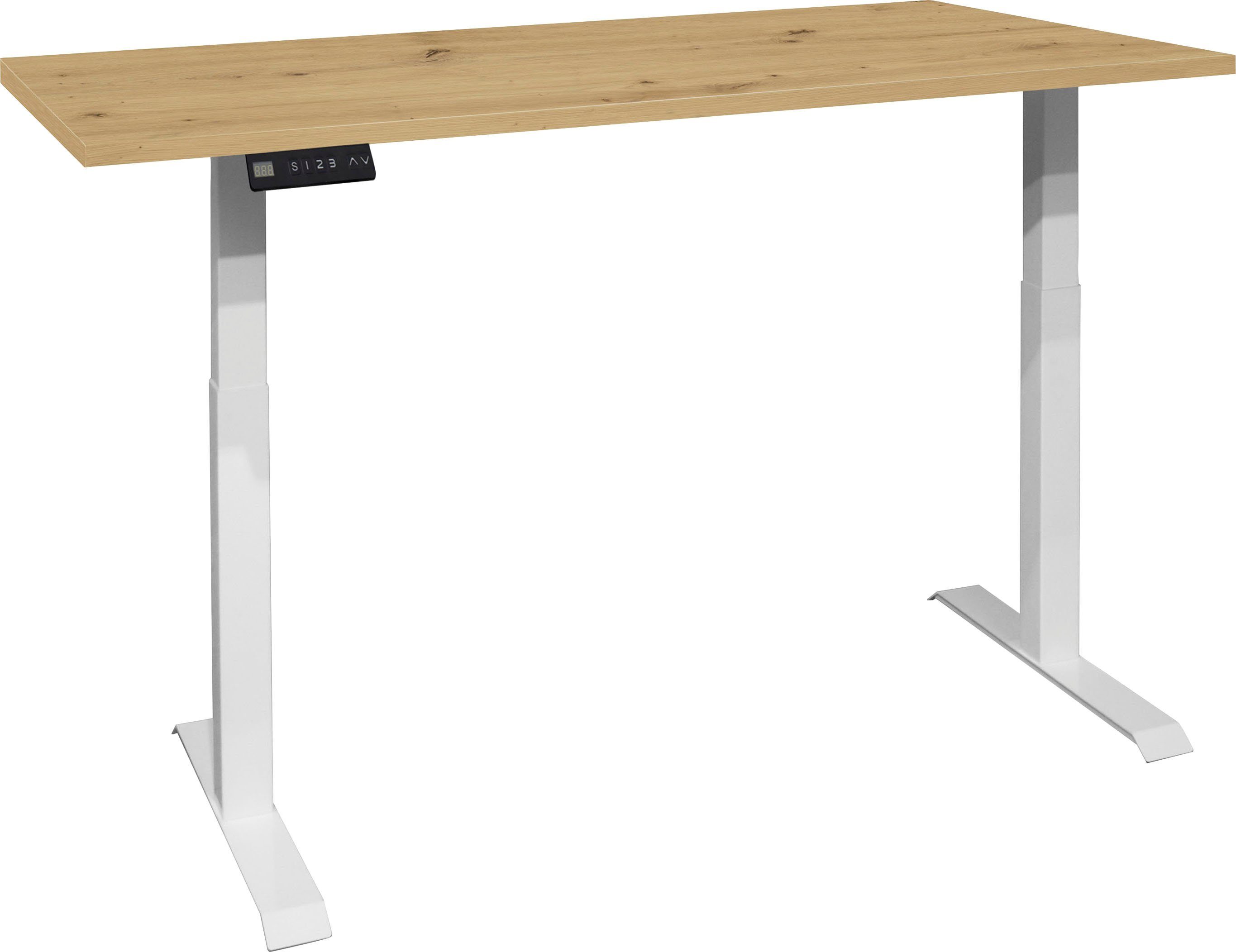 Mäusbacher Schreibtisch Big System Office, Breite 140 cm, elektrisch höhenverstellbar weiß matt / asteiche | asteiche