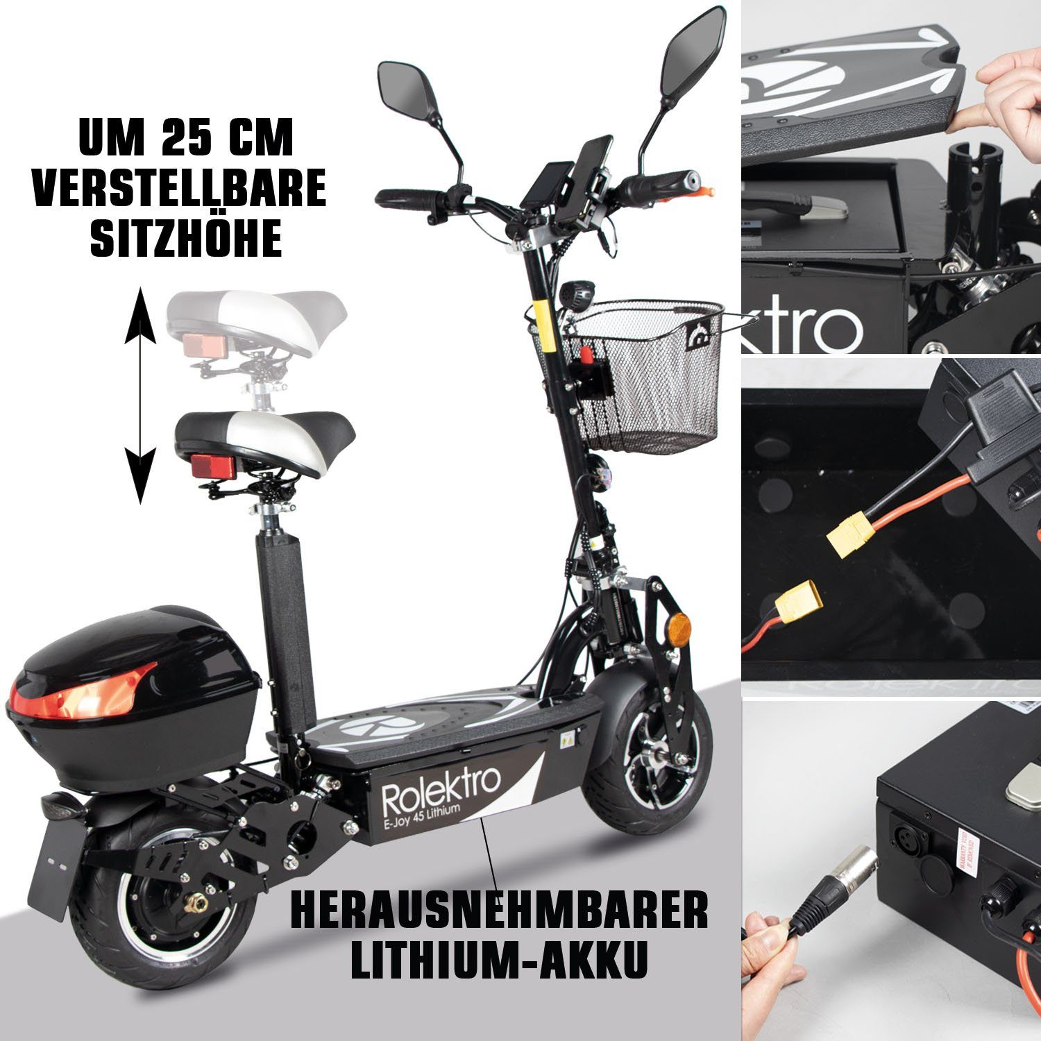 Rolektro E-Motorroller Rolektro E-Joy 45 Lithium, 1000 W, 45 km/h, bis zu 50 km Reichweite, mit USB-Anschluss