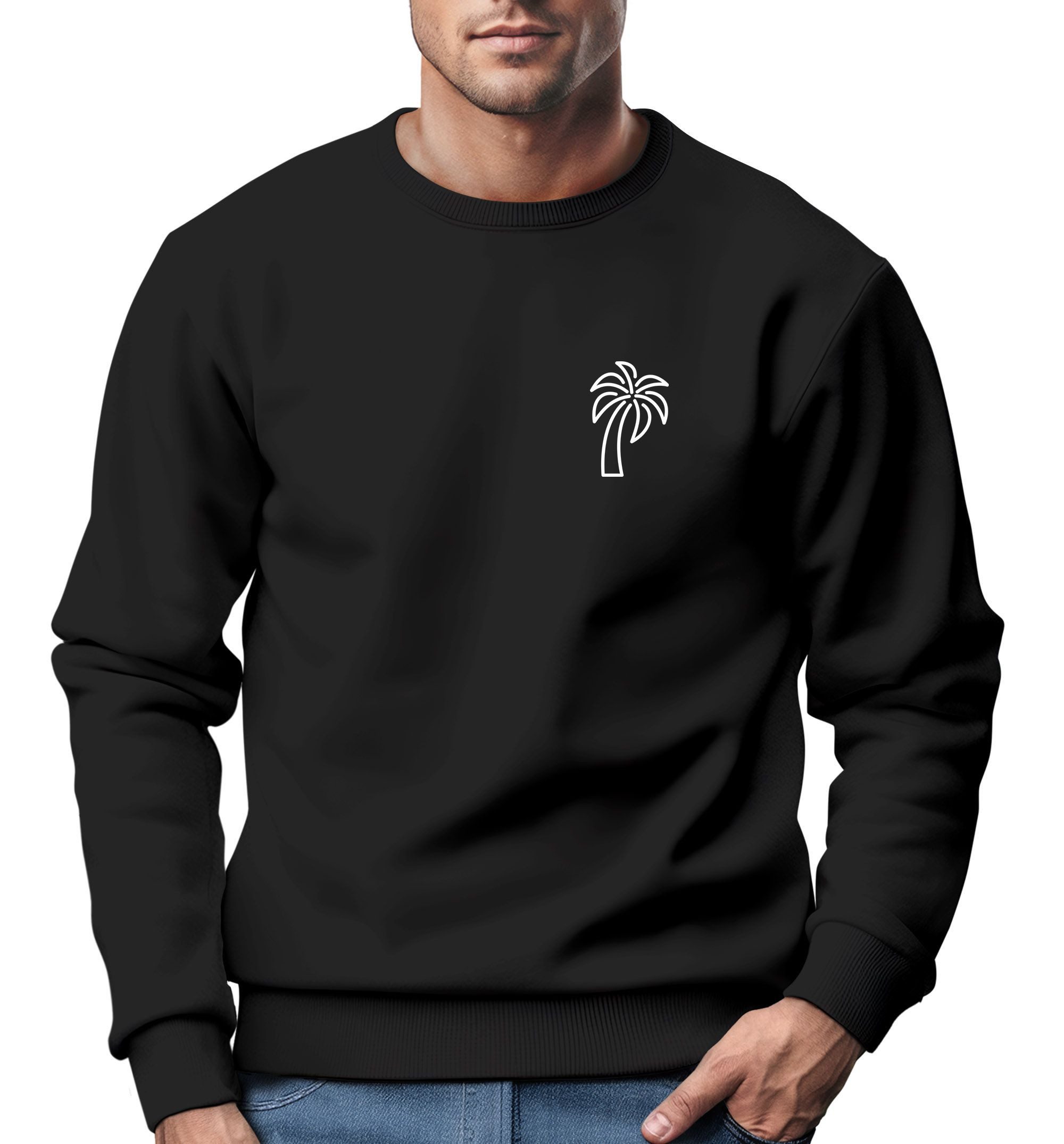 Sweatshirt Sweatshirt Herren Aufdruck Print Palme Line Art Motiv