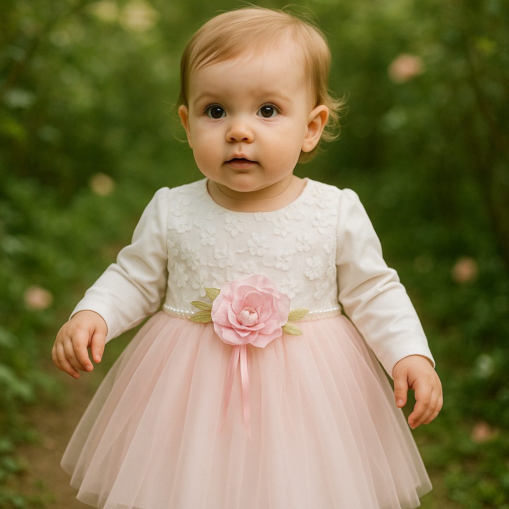 Lorey Medtec Taufkleid Prinzessin Kleid, Party Kleid, Spitze, 100% Baumwolle, Rosa, Weiß
