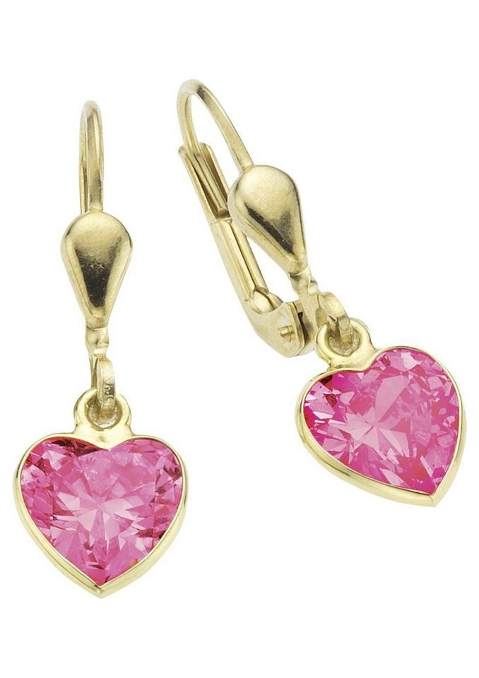 Paar Ohrhänger Schmuck Geschenk Gold 333 Ohrschmuck Patentbrisur Herz Glitzer