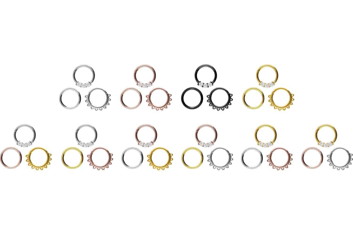 PIERCINGLINE Nasenpiercing SET Chirurgenstahl Segmentring Clicker MIX Ohrpiercing Septum Nase (Clicker), Ohrpiercing für Conch, Helix, Tragus, Daith, Lobe