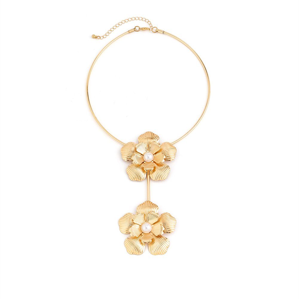 Choker Rouemi Damen-Halskette, Goldfarben 3D-Blumen-Party-Halskette