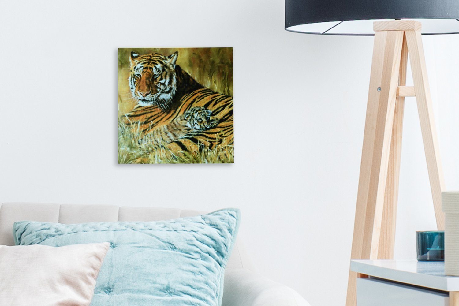 OneMillionCanvasses® Leinwandbild Ölgemälde Tiger und Bilder Schlafzimmer Junges, (1 Wohnzimmer Leinwand für St), ihr