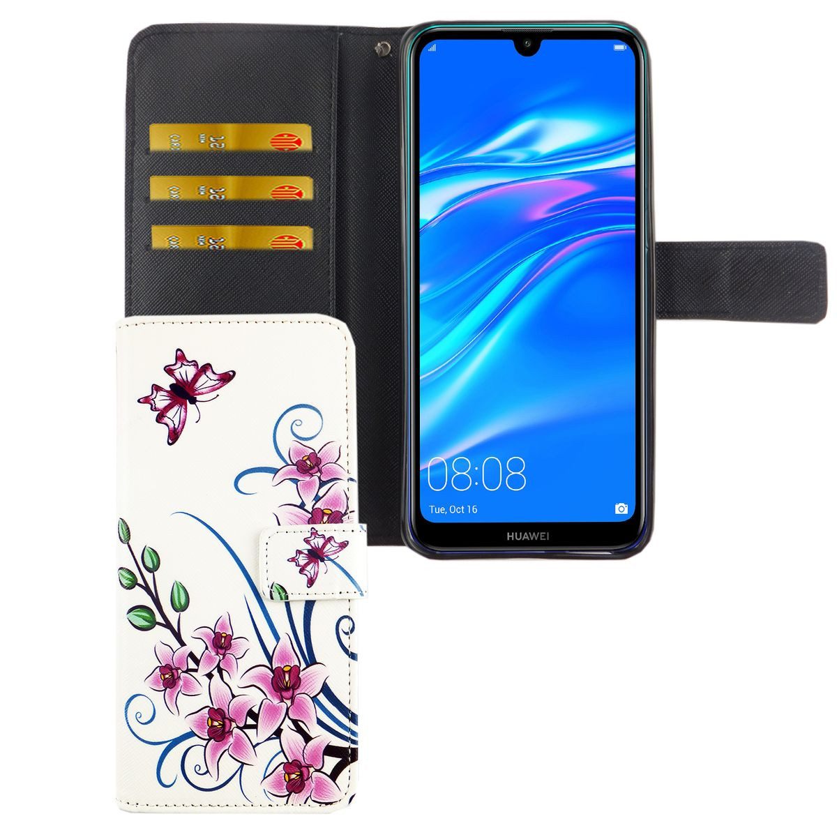 König Design Handyhülle Huawei Y7 (2019), Huawei Y7 (2019) Handyhülle Bookcover Weiß