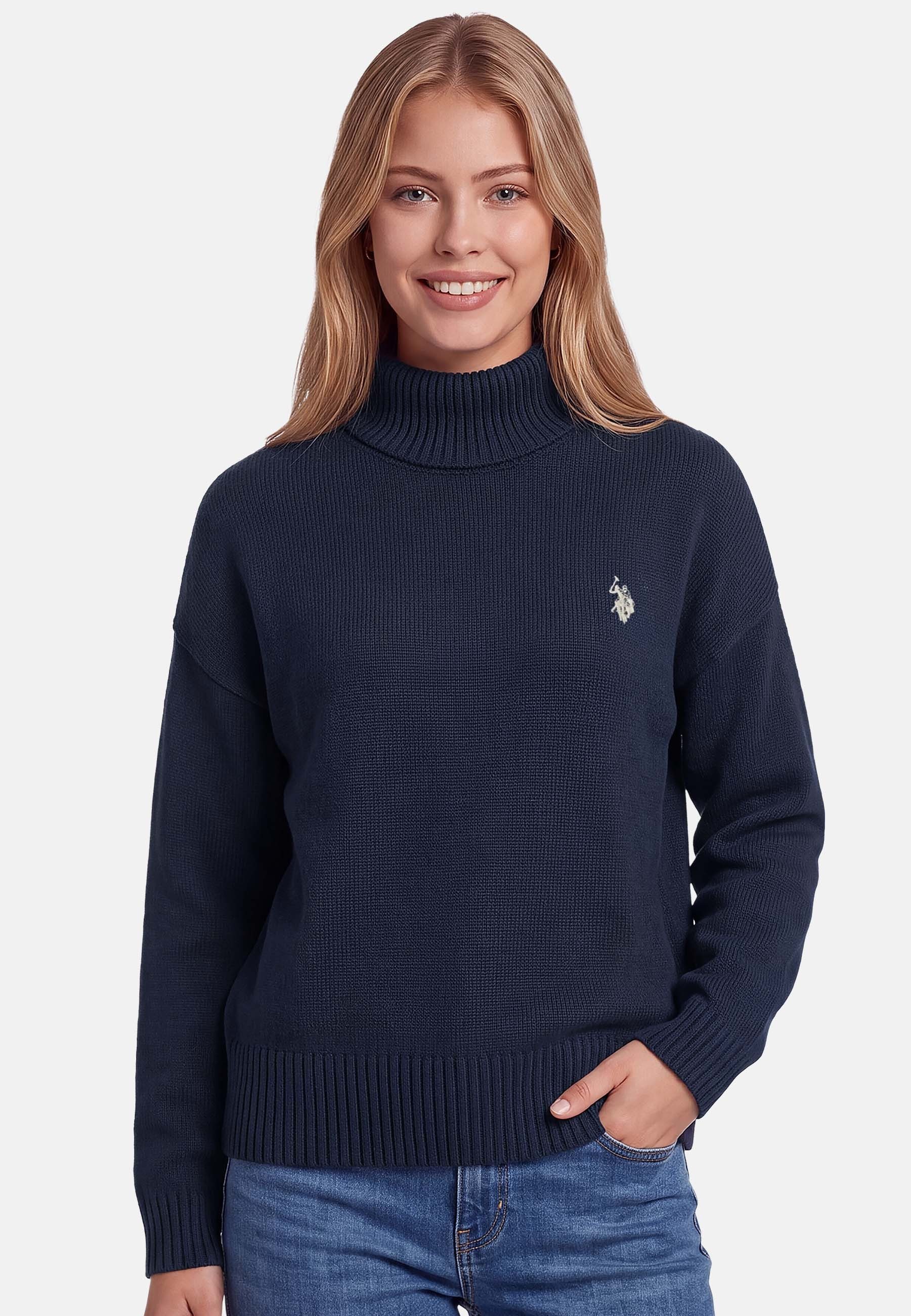 U.S. Polo Assn. Rundhalspullover aus reiner Baumwolle mit Stickereidetails Weicher Damenpullover mit schmalen Ärmeln und normaler Passform