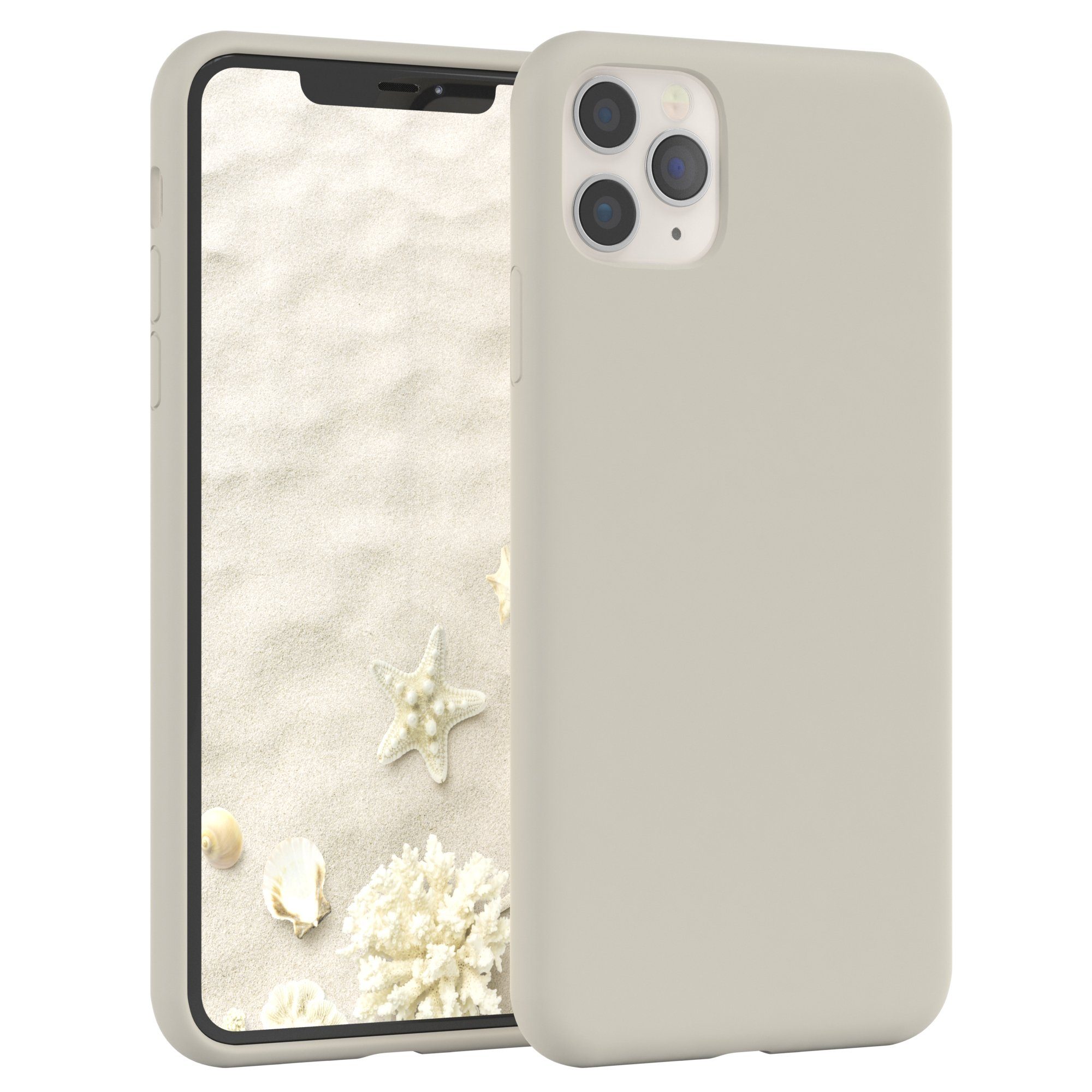 EAZY CASE Handyhülle Premium Silikon Case für Apple iPhone 11 Pro Max 6,5 Zoll, Hülle Silikon mit Displayschutz Handy Softcase Slimcover Taupe / Beige