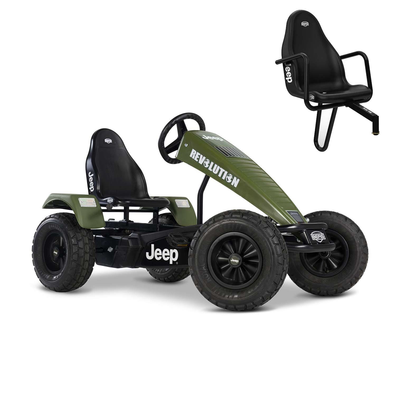 Berg Go-Kart BERG Gokart XL Jeep Revolution BFR-3 mit Gangschaltung olivegrün, mit Gangschaltung & Soziussitz