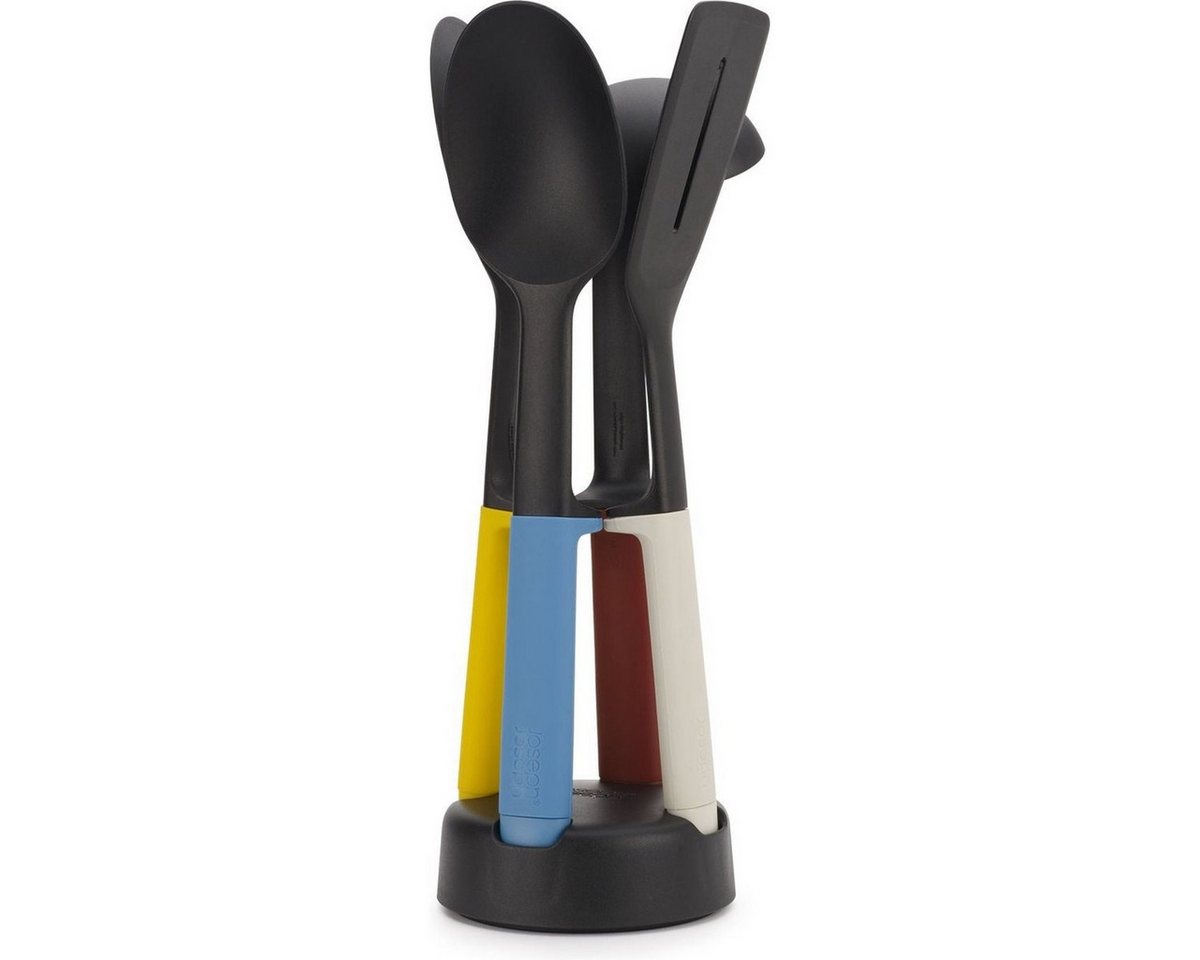 Joseph Joseph Kochbesteckhalter Elevate Slim Küchenhelfer Set mit Halter – 4-teilig, platzsparend, (1x Suppenkelle, 1x Schlitzlöffel, 1x Schlitzwender, 1x Servierlöffel), integrierte Ablagefunktion, Nylon, hitzebeständig 270 °C