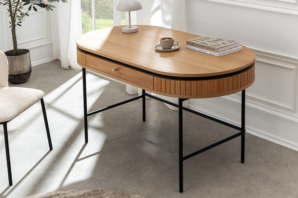 riess-ambiente Schreibtisch ATELIER 120cm natur/schwarz - Eiche, furniert, Schublade, Home Office (Einzelartikel, 1-St), Moderner Konsolentisch - idealer Allrounder f. Wohn- und Arbeitszimmer