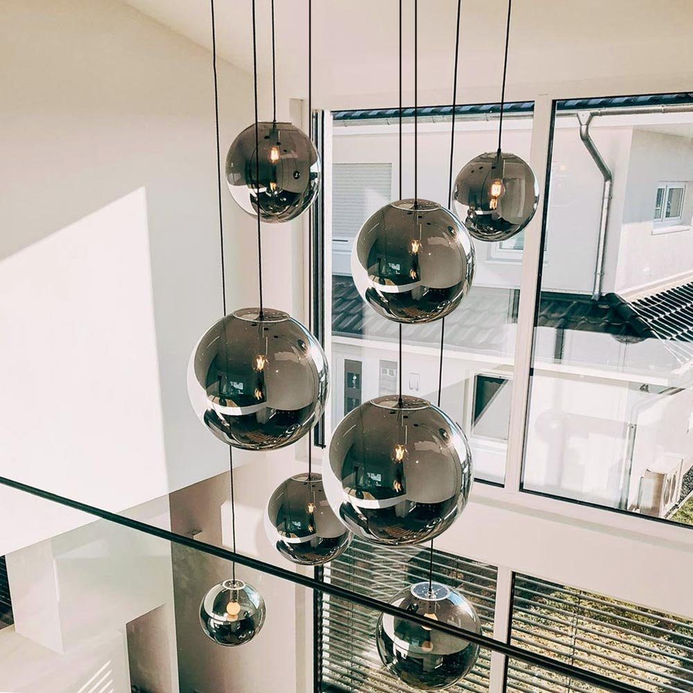 s.luce Pendelleuchte XL Galerieleuchte Orb 8-flammig mit Modular Baldachin Schwarz, Rauch