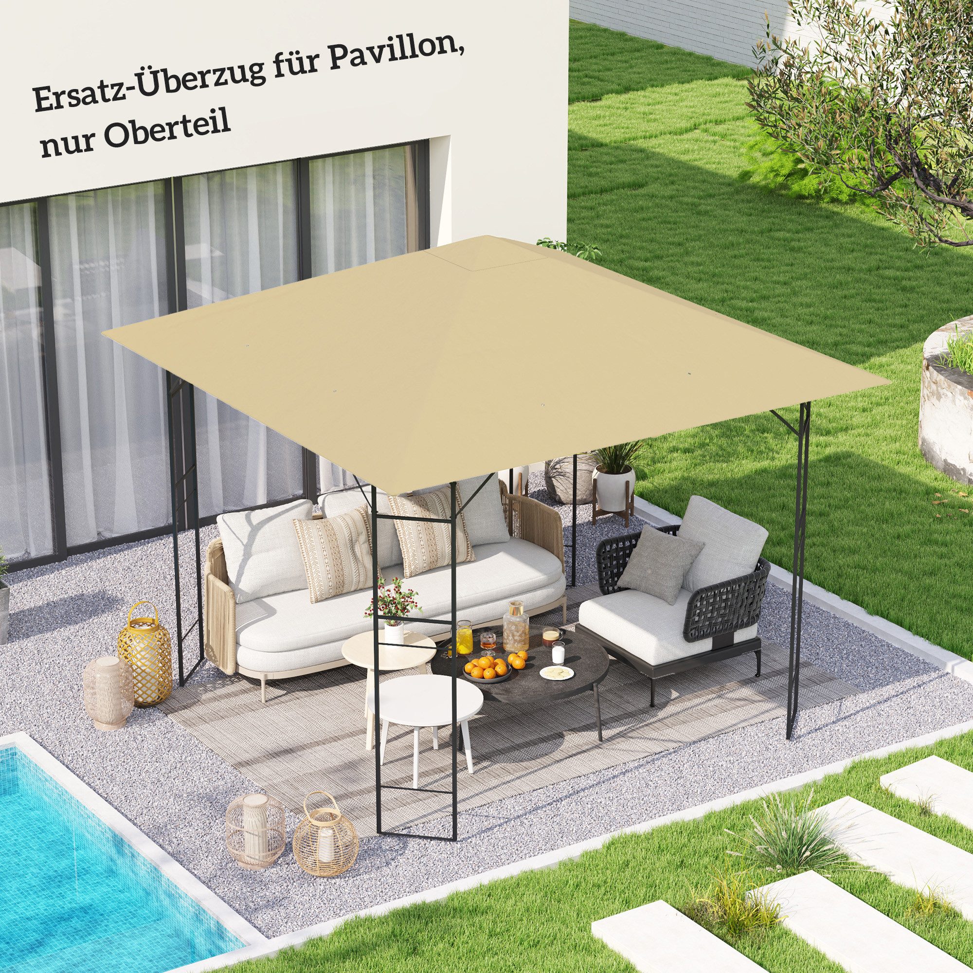 Outsunny Pavillon-Ersatzdach UPF30+, 370 g/m², 298 x 298 cm (wasserabweisend Pavillondach, Ersatzbezug), aus Oxford-Stoff, 370 g,m², Beige