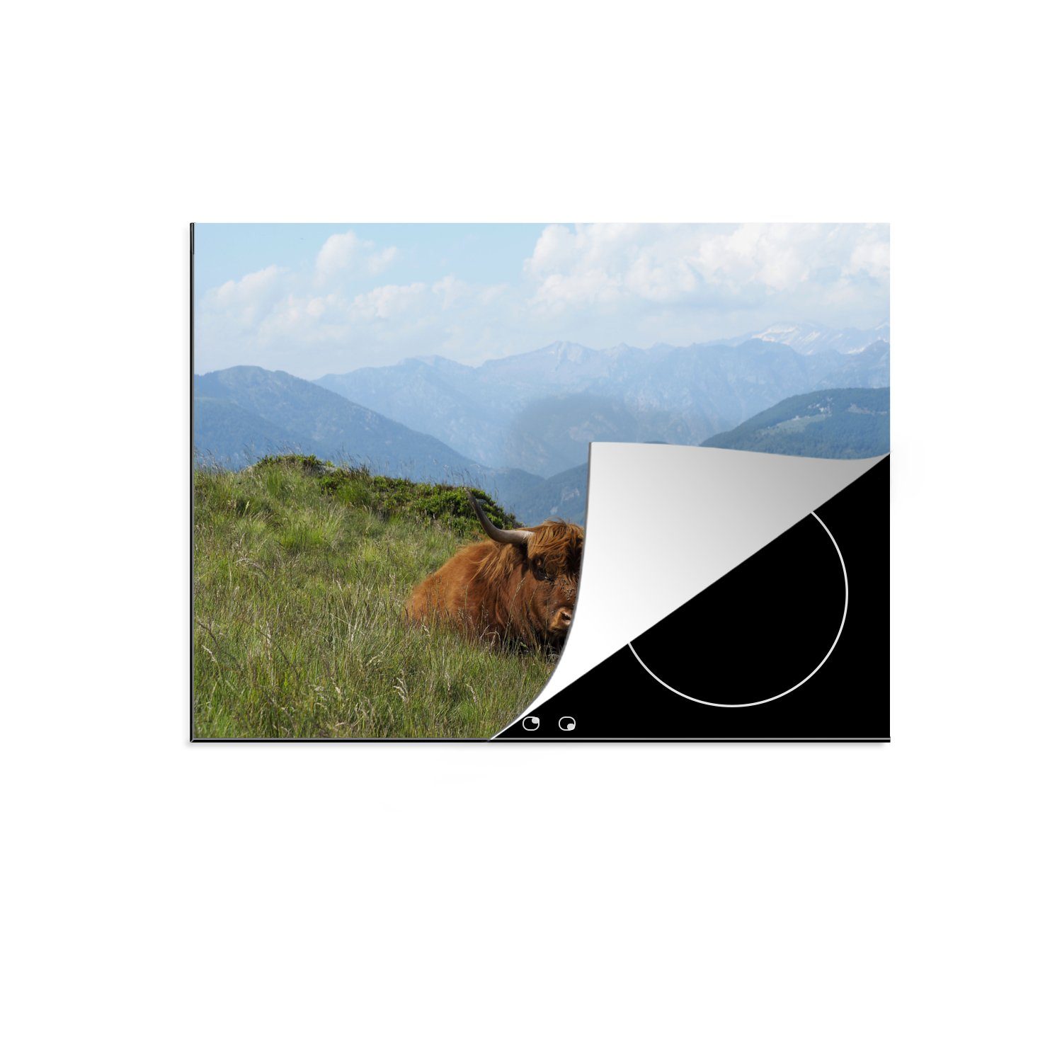 nutzbar, tlg), - Schottische Herdblende-/Abdeckplatte Highlander cm, - Berge, 70x52 Mobile Arbeitsfläche (1 Vinyl, MuchoWow Ceranfeldabdeckung Landschaft
