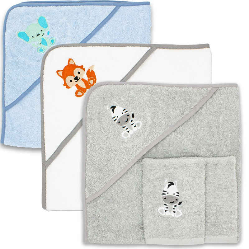 Babykajo Kapuzenhandtuch, Frottee (1, 1-St), Kuschliges Baby Handtuch mit Waschlappen