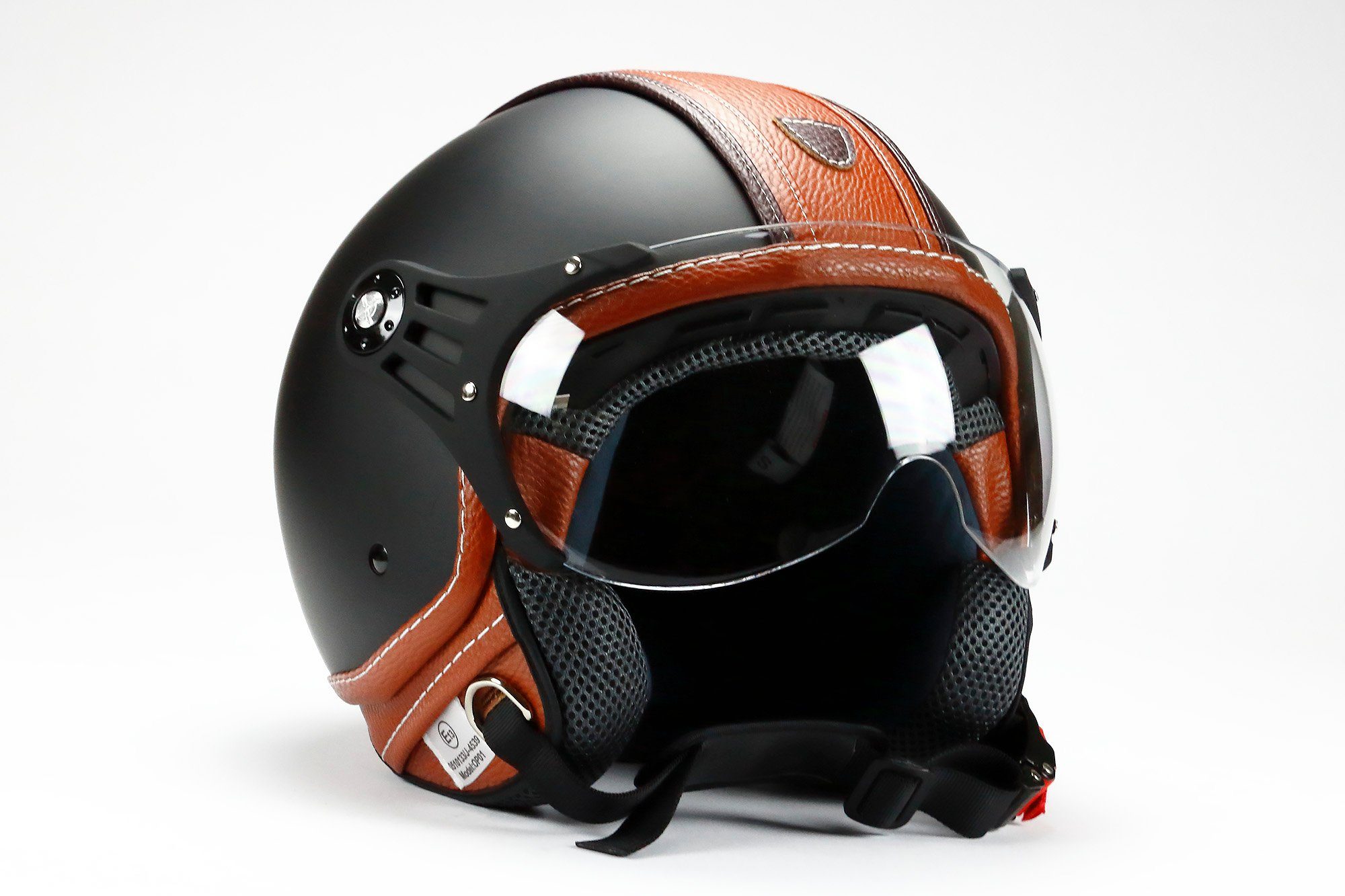 BNO Motorradhelm BNO Motorradhelm, Jethelm, Pilotenhelm, PL 26, Matt-Schwarz-Braun, sehr leicht, volle ECE Prüfung