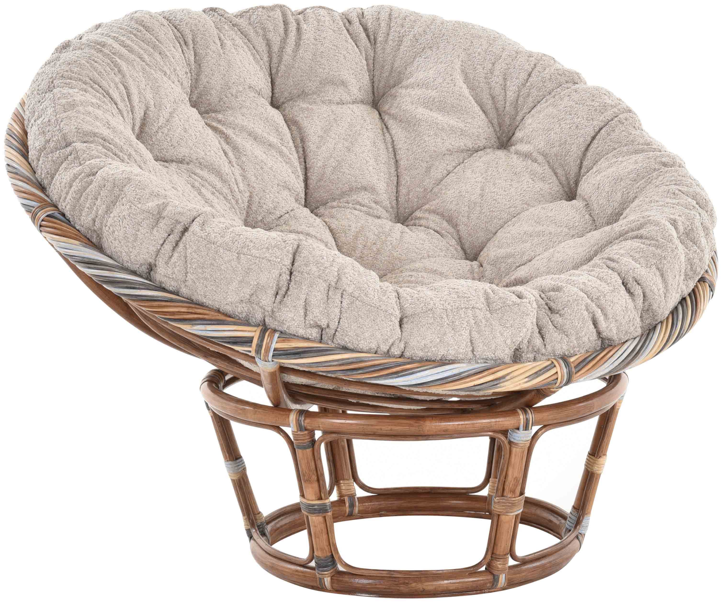Krines Home XXL-Sessel Papasansessel XXL mit Kissen Relax Papasan Chair (120cm), Natur Rattan Liegesessel
