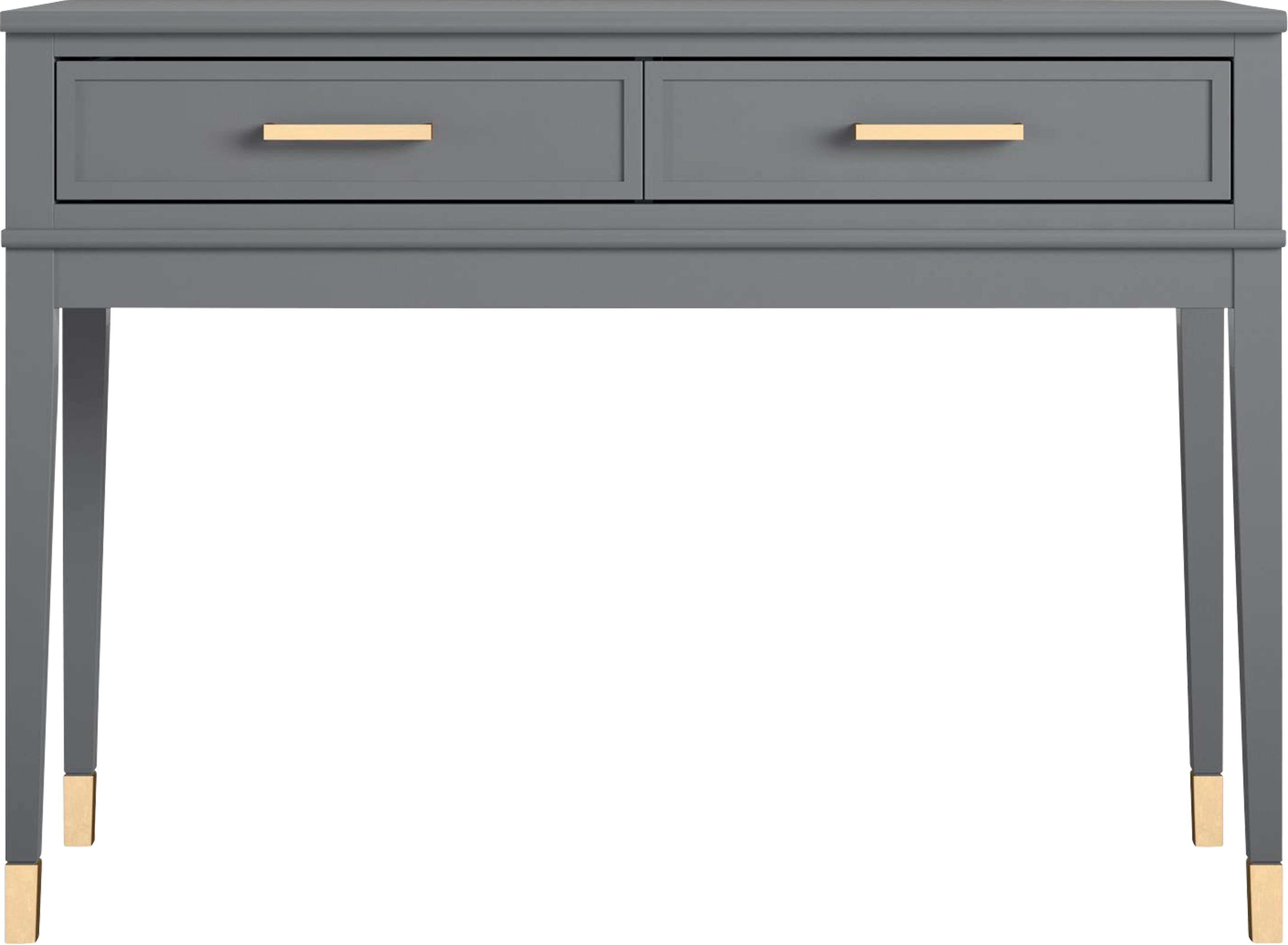 CosmoLiving by Cosmopolitan Konsolentisch Westerleigh (1-St), mit 2 Schubladen, pflegeleichtes MDF, Beine aus Massivholz, Höhe 76 cm grau/goldfarben | grau/goldfarben | grau