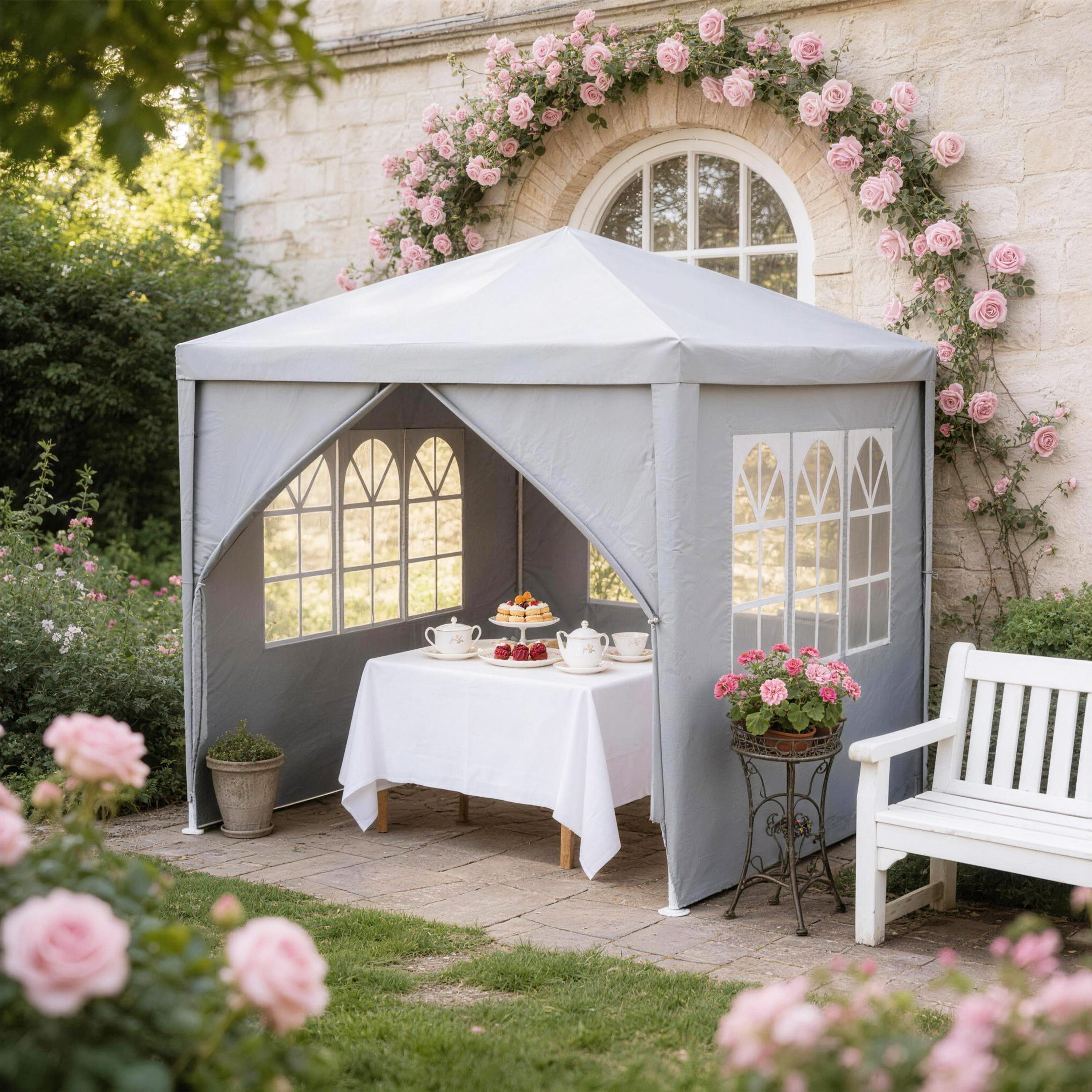 FIVMEN Pavillon Gartenpavillon Partyzelt 3x3/3x6/3x9m Festzelt Bierzelt, mit Seitenwänden Fenster Outdoor Gartenzelt für Party
