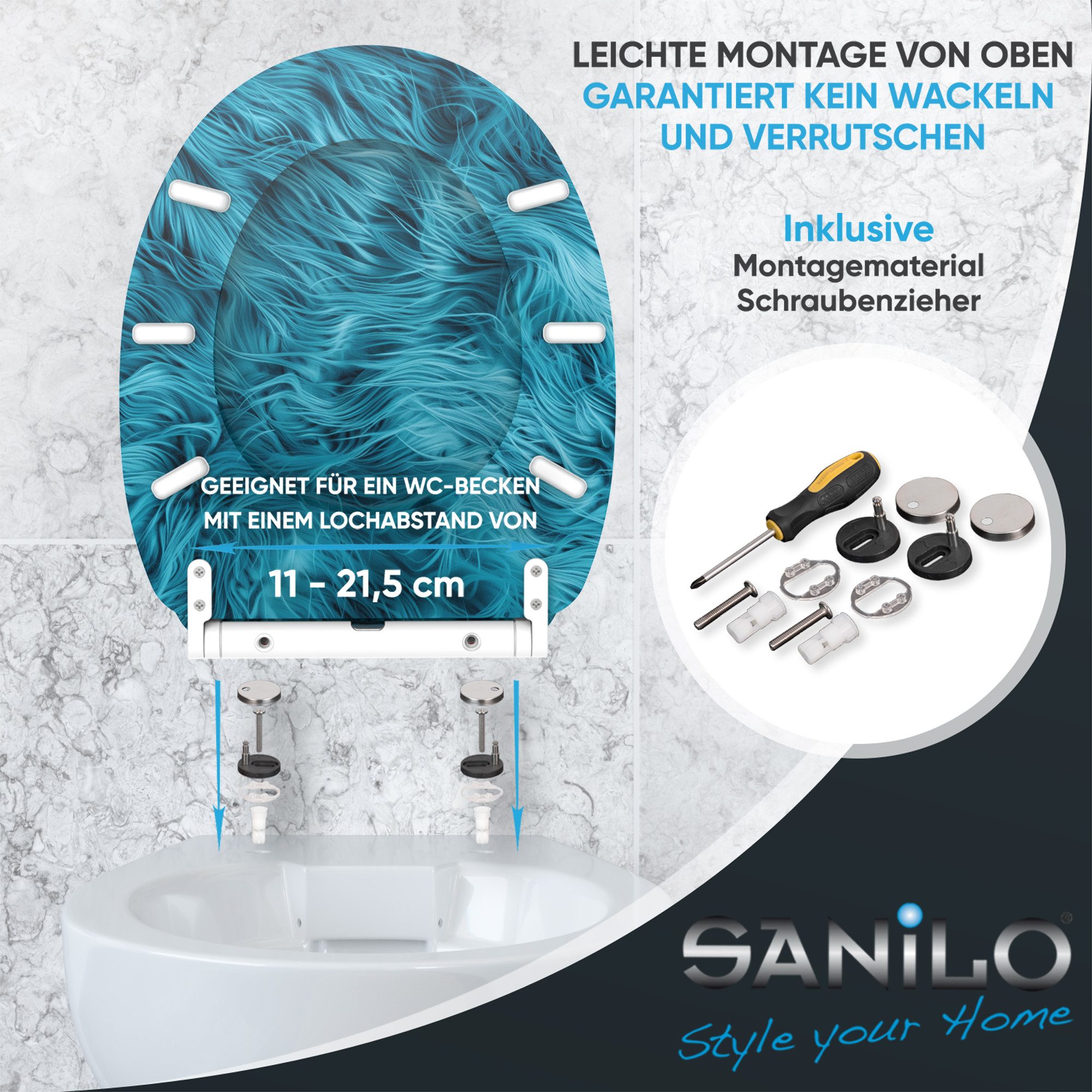 Sanilo WC-Sitz mit Absenkautomatik & Top Fix in vielen Designs, hochwertig, abnehmbar, leichte Montage von oben, mit Schraubenzieher – Bild 5 von 5