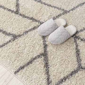 Hochflor-Teppich Hochflor Shaggy Teppich für Wohnzimmer - Höhe 30 mm Creme, Mazovia, 60 x 100 cm, Pflegeleicht, Geometrische, Langflor, Rechteckig, Weich