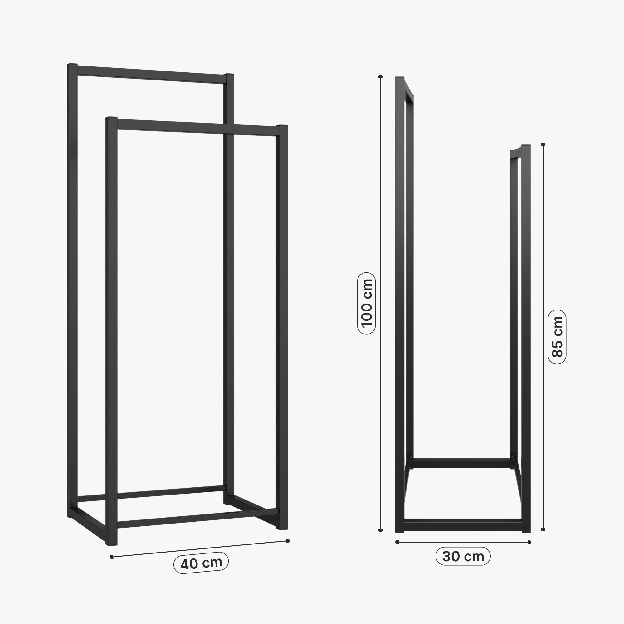 en.casa Kleiderständer, »Holtalen« mit 2 Stangen Metall 100 x 40 x 30 cm Schwarz