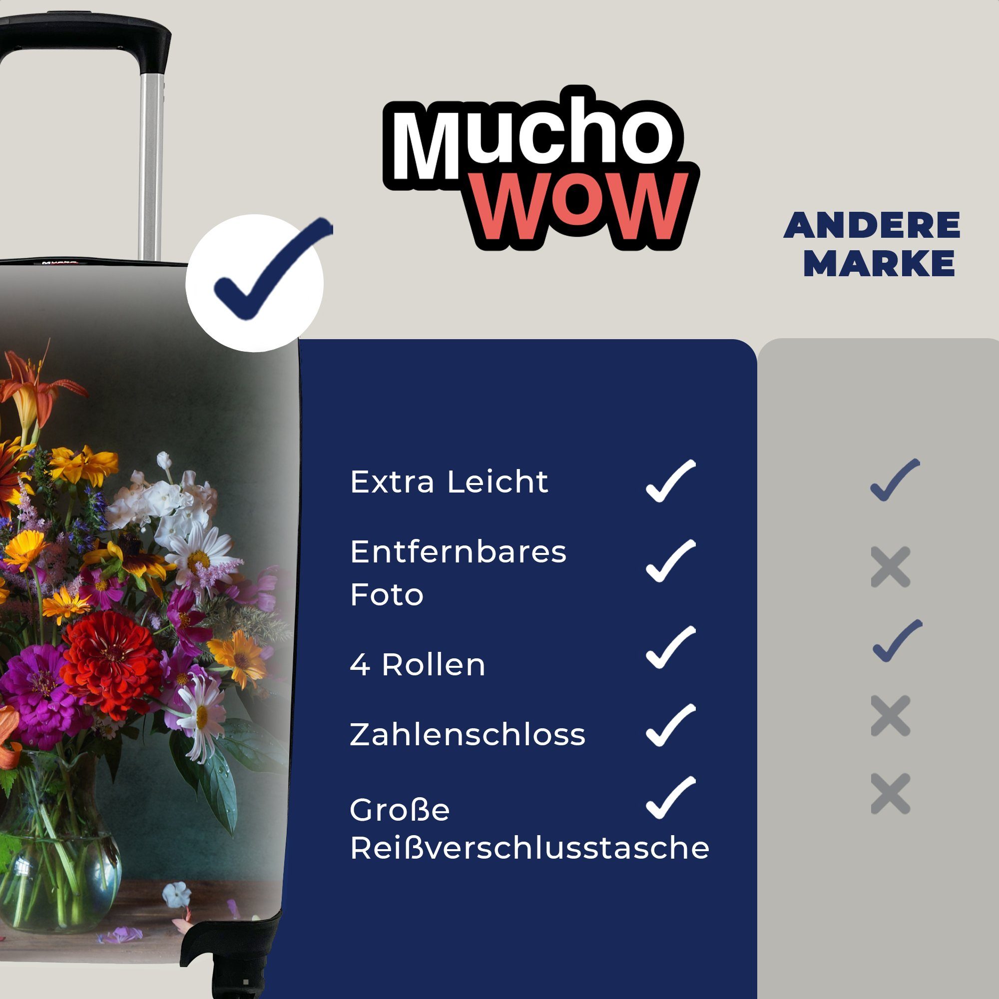 MuchoWow Handgepäckkoffer mit Blumen für Stilleben, rollen, Handgepäck Farben - 4 Ferien, Reisetasche - Trolley, Rollen, Reisekoffer