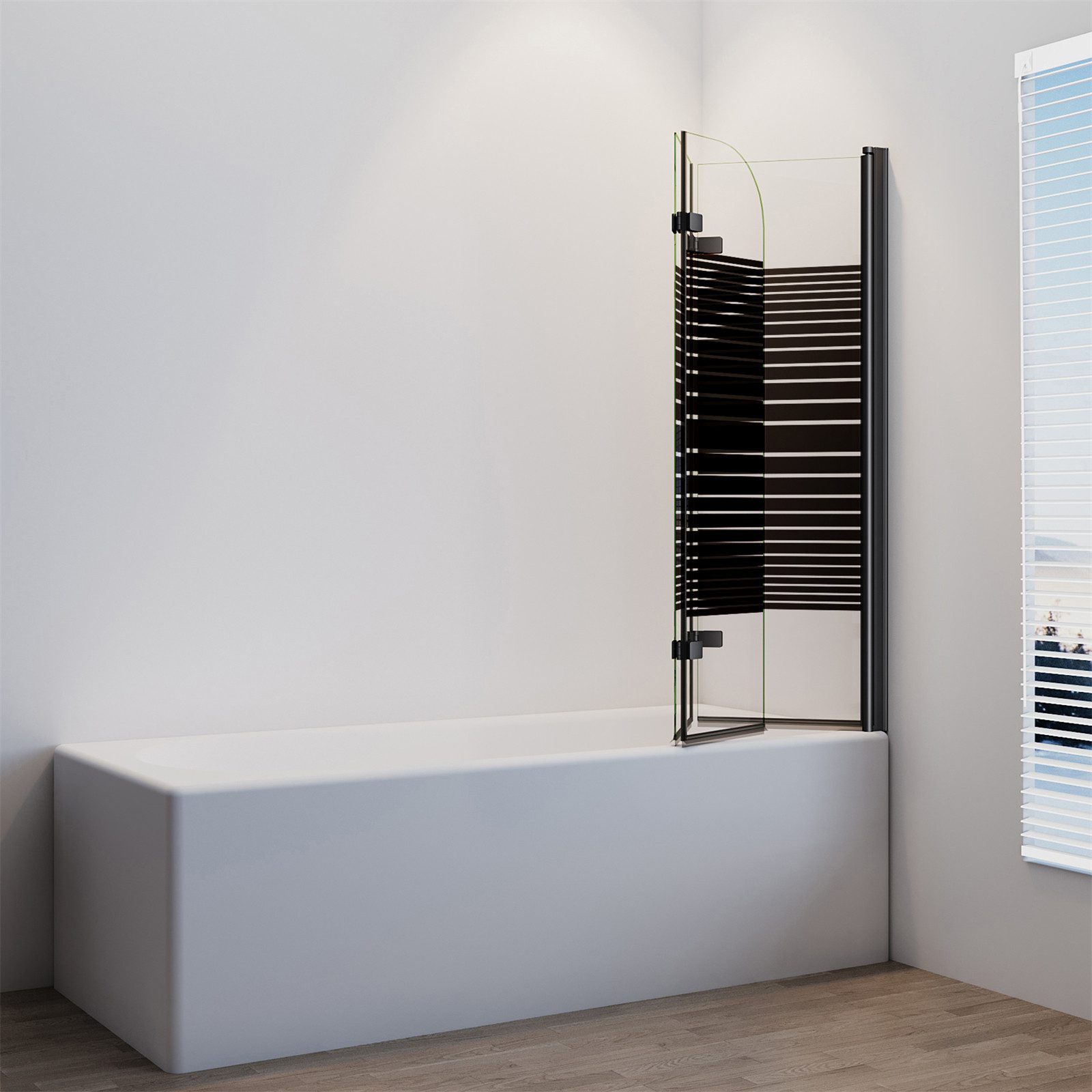 IMPTS Badewannenaufsatz Teilsatiniert Duschtrennwand Faltbar Duschwand für Badewanne 3-teilig, Sicherheitsglas, (Set), Duschtrennwand mit Milchglas Streifen, Duschabtrennung für Badewanne