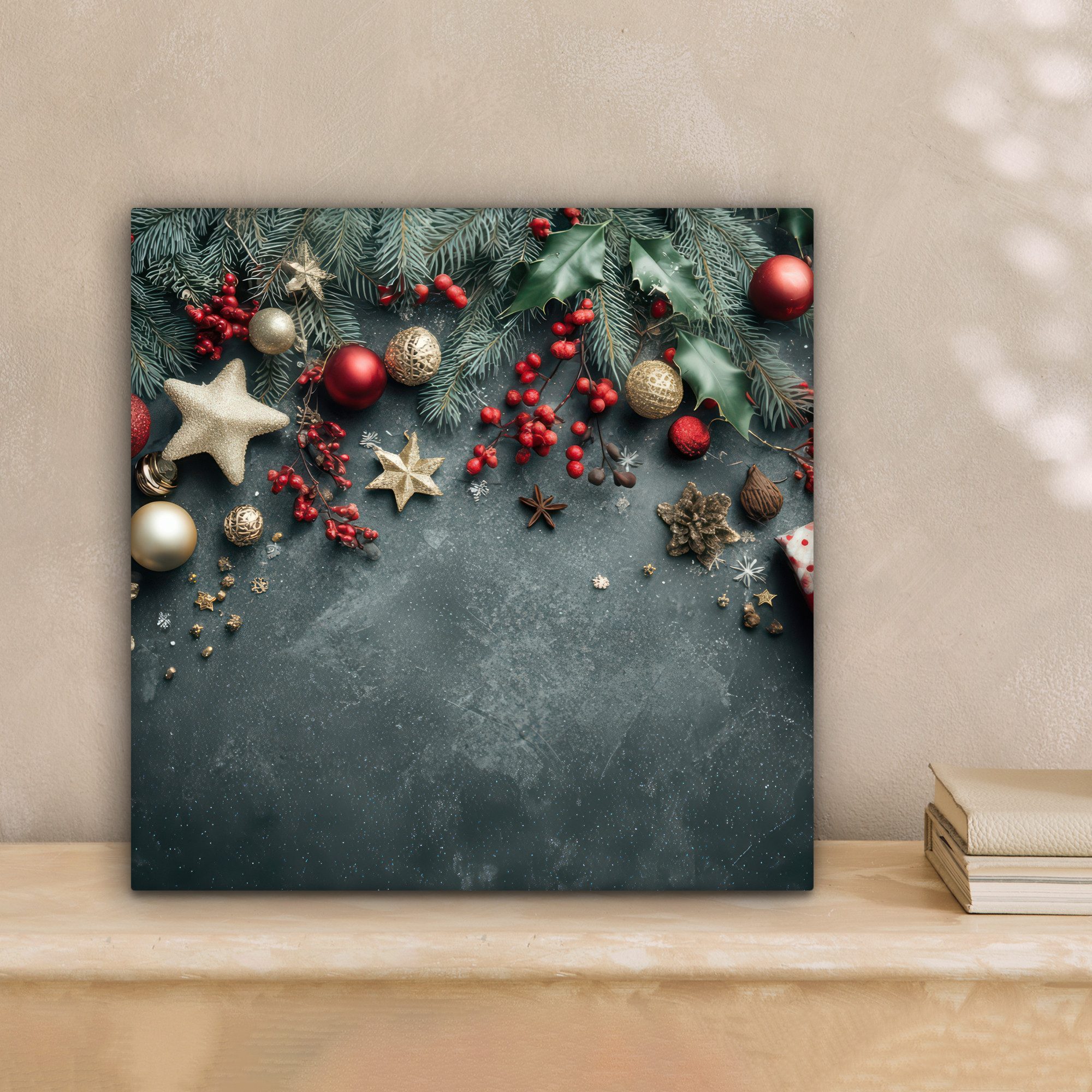 OneMillionCanvasses® Leinwandbild Weihnachtsrahmen - Stechpalme - günstig online kaufen