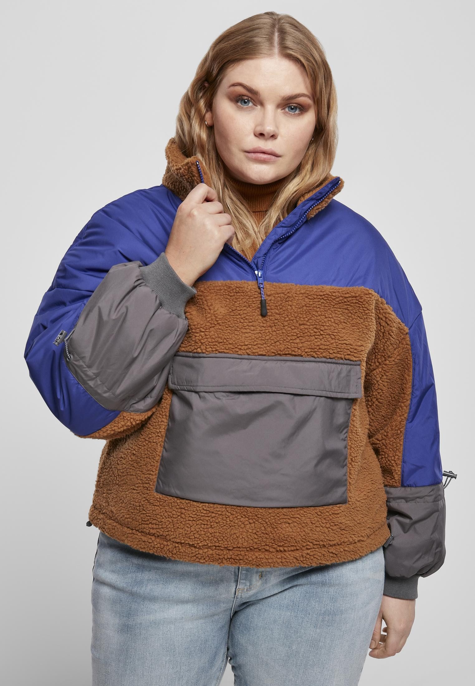 URBAN CLASSICS Outdoorjacke Ladies Sherpa 3-Tone Pull Over Jacket Überziehjacke Damen