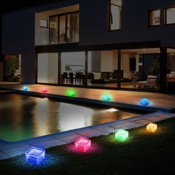 etc-shop Gartenleuchte, LED-Leuchtmittel fest verbaut, 6er Set LED Solar Leuchten Glas Eis Würfel Außen Beleuchtungen IP44