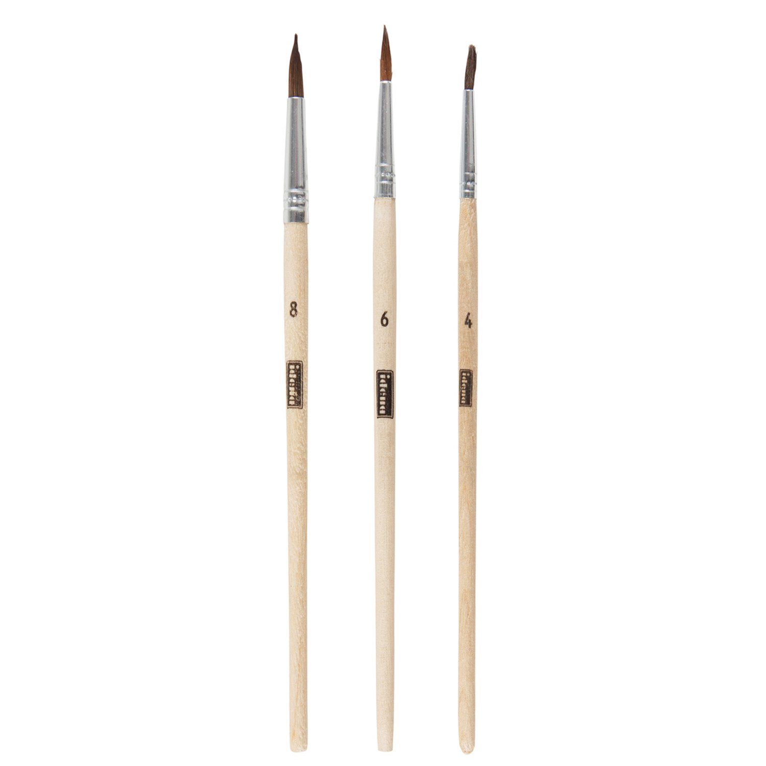 Idena Malpinsel Haarpinsel - 3 Stück, Größen 4/6/8, Holz, unlackiert, (Set, 3 Haarrundpinsel in verschiedenen Größen) – Bild 3 von 5