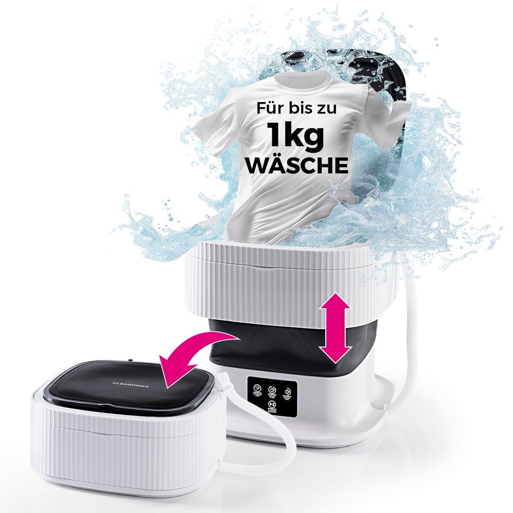 CLEANmaxx Wäscheschleuder faltbar 9L - leise & kompakt, 2 Waschprogramme,  Camping Waschautomat kompakt