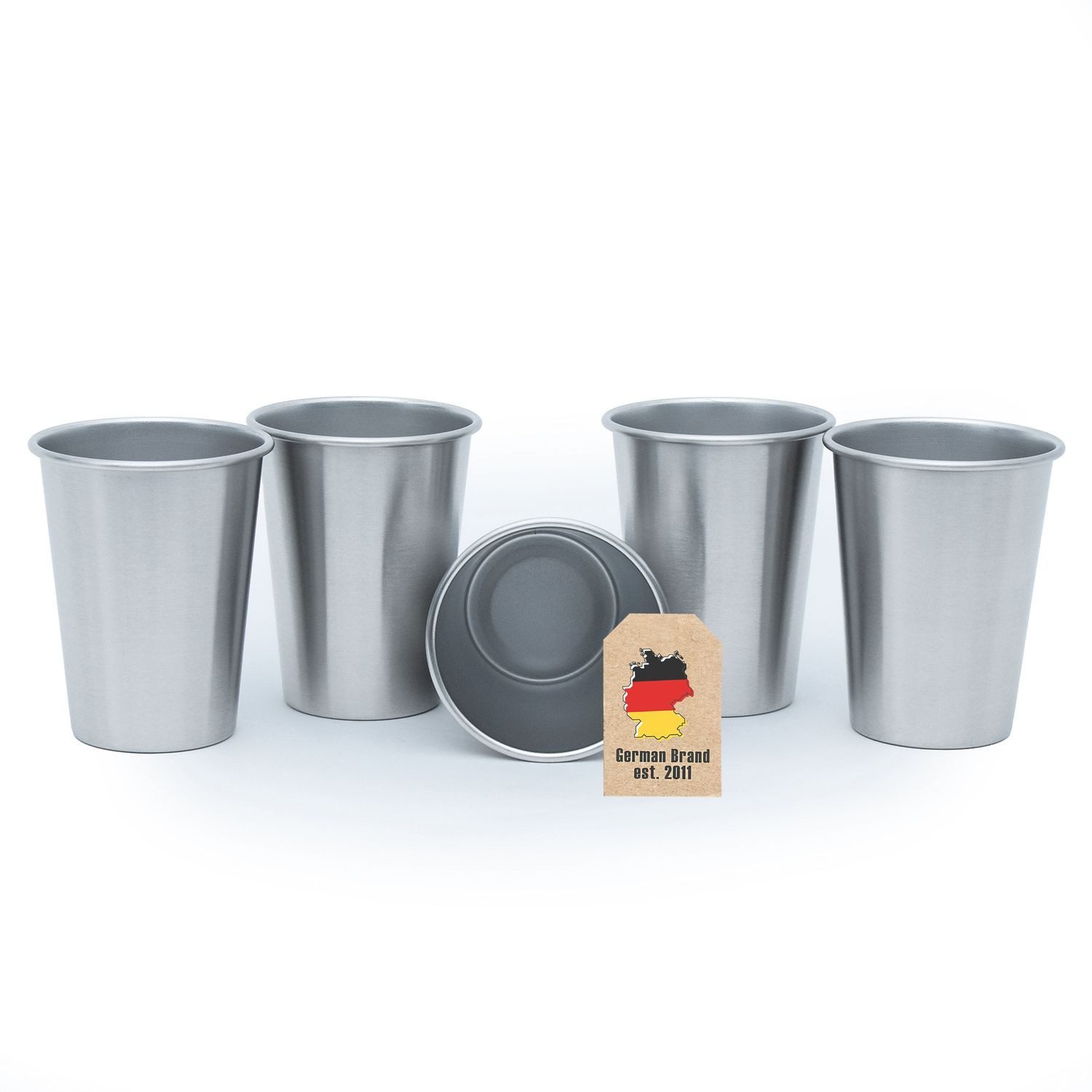 Intirilife Becher, 5-tlg., Edelstahl, Camping Outdoor Metall Becher Tasse