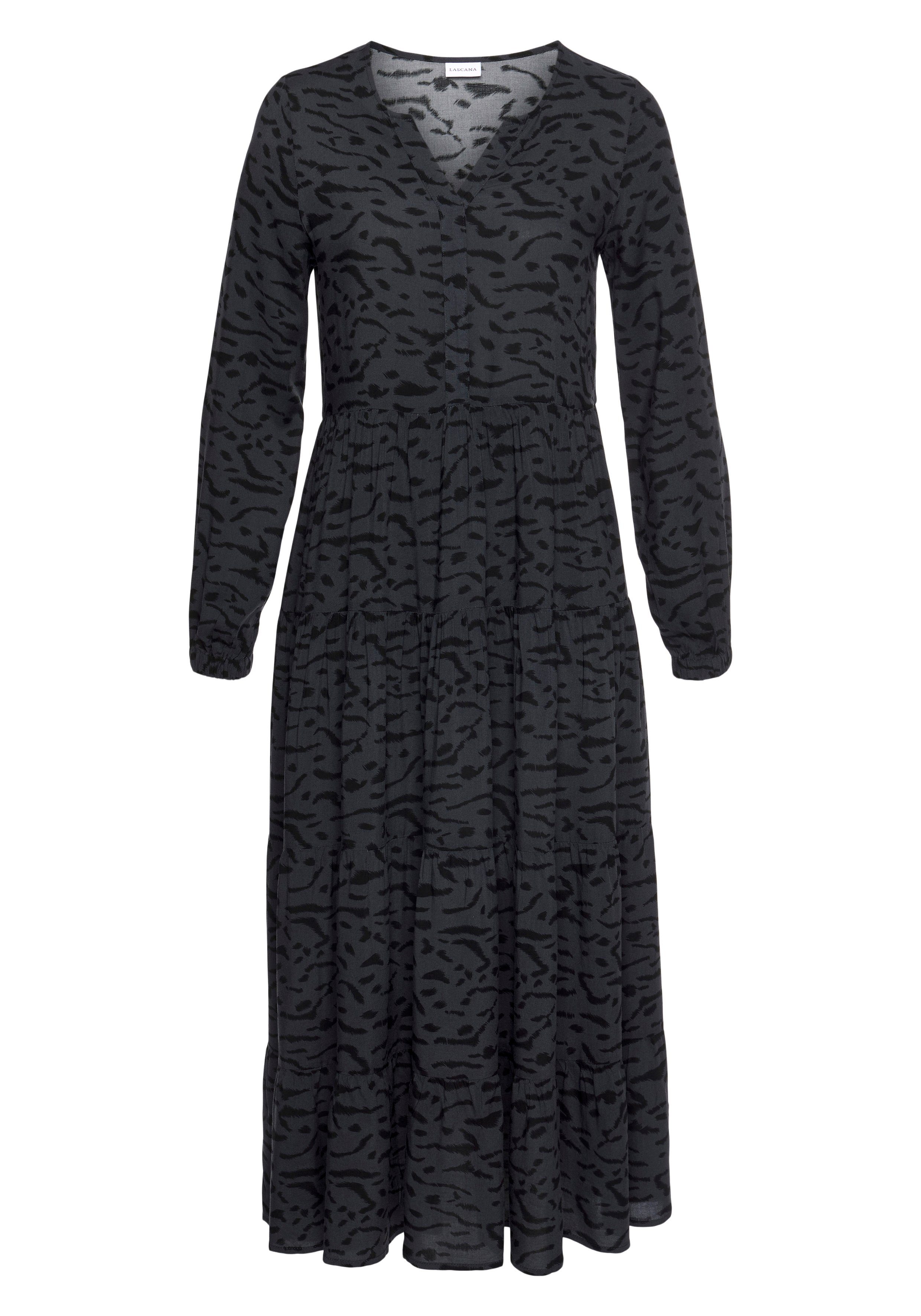 LASCANA Maxikleid mit Alloverprint und Volants, günstig online kaufen