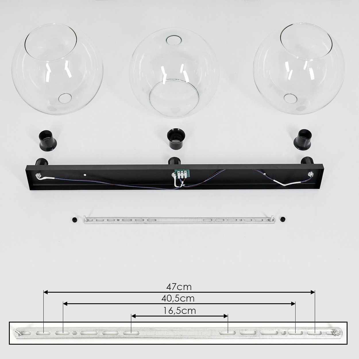 Metall/Glas Schirmen ohne Deckenleuchte aus Leuchtmittel, in mit im Glas moderne aus 3xE27 Deckenlampe »Cesaro« Schwarz/Klar, Retro/Vintage-Design (30cm), Leuchte hofstein
