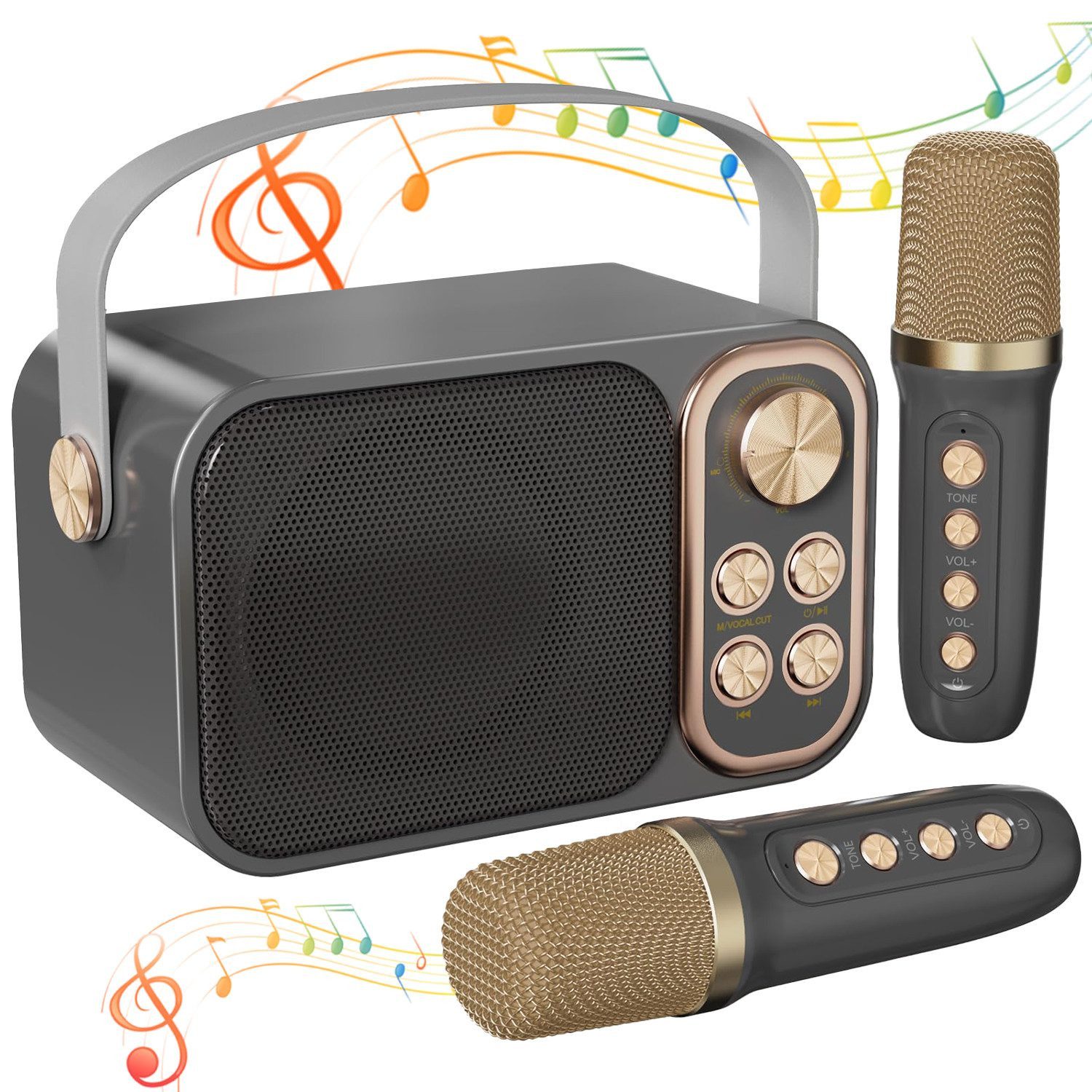 MOPUEA Mikrofon Karaoke Maschine mit 2 Mikrofonen