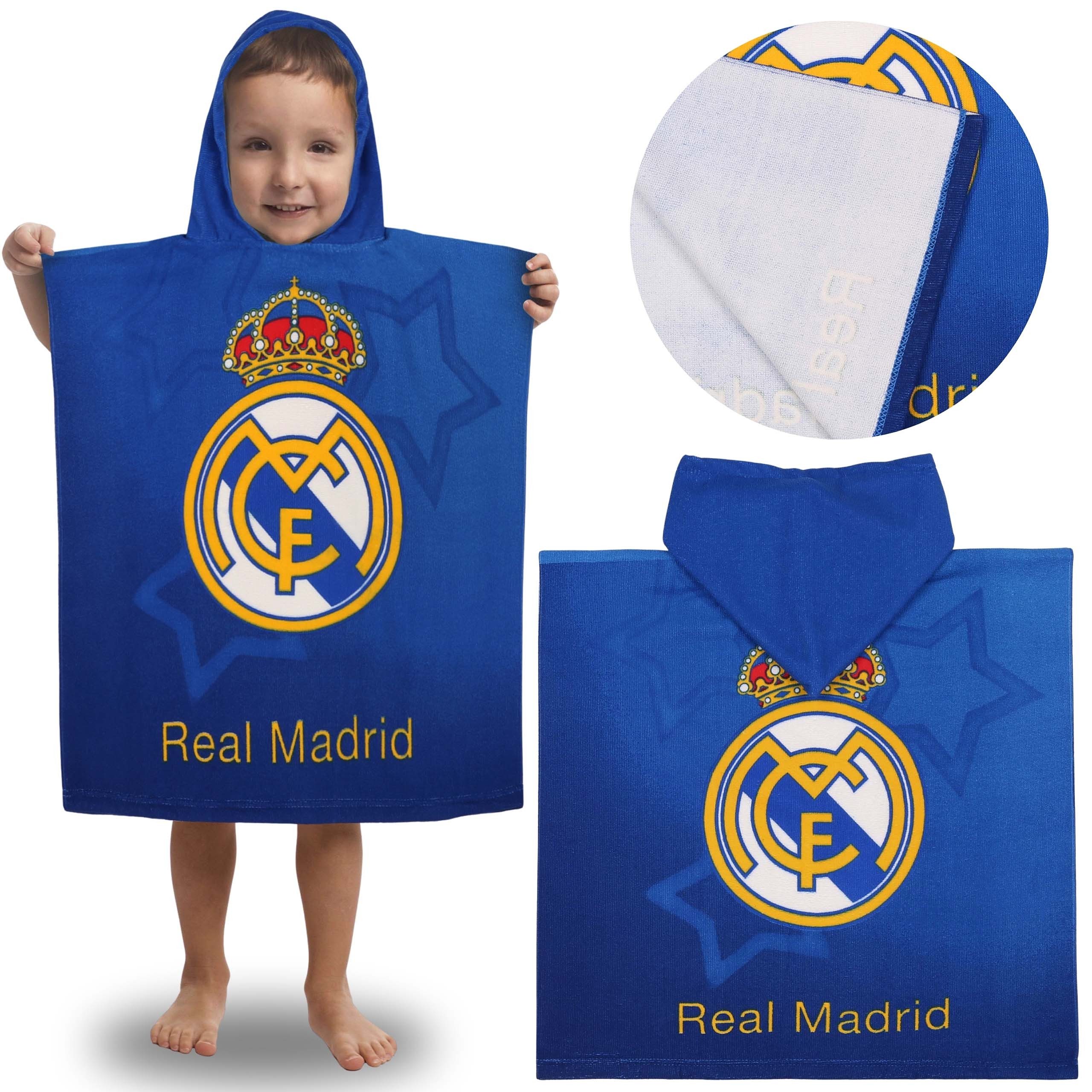 Real Madrid Kapuzenhandtuch Real Madrid Kinder-Poncho 55x110 cm, schnelltrocknend mit Kapuze