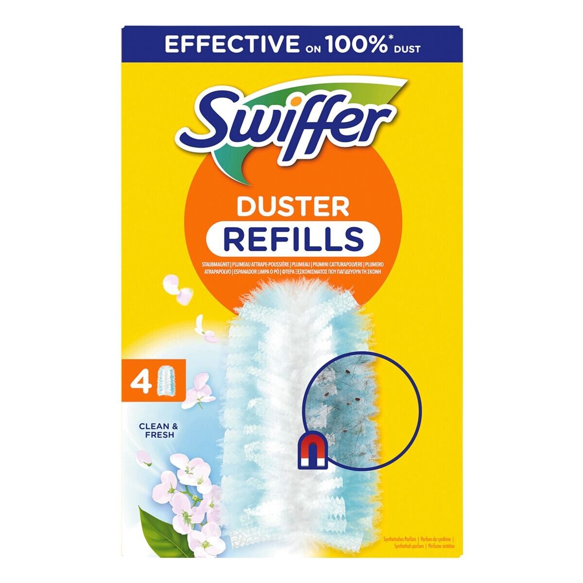 Swiffer Staubwischer Duster Staubmagnet mit Duft Ersatztücher, 4er-Pack Nachfülltücher