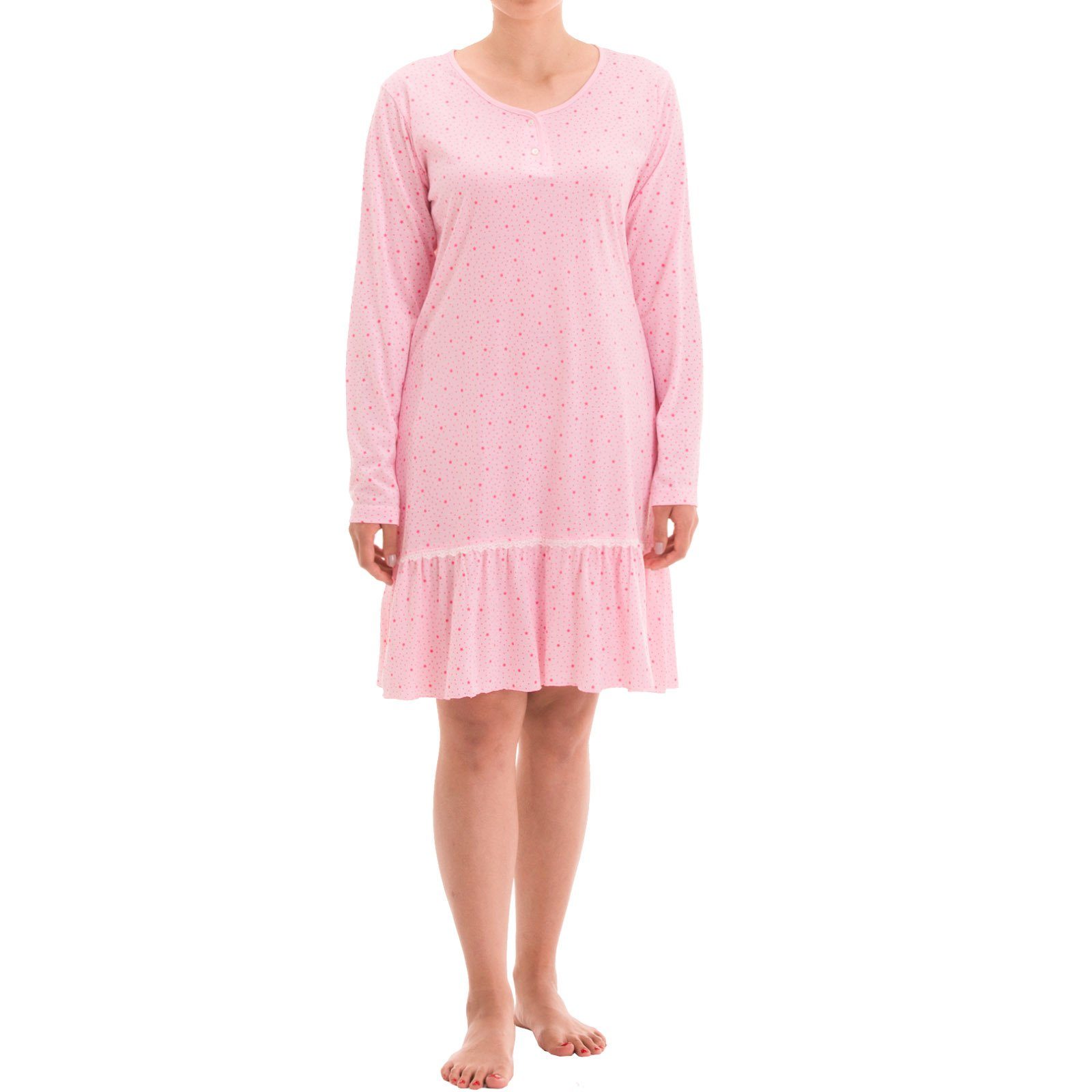 zeitlos Nachthemd Langarm rosa Nachthemd - Spitze Rüschenrock