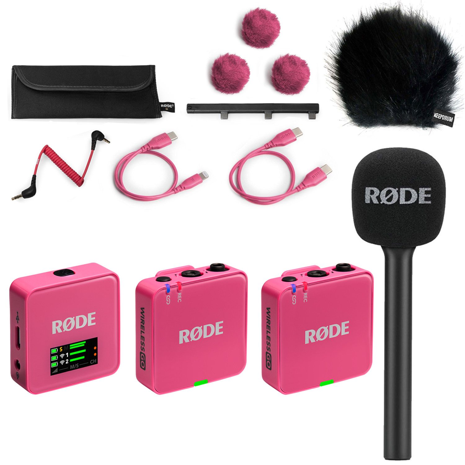 RØDE Rode Mikrofon-Funksystem Wireless GO Gen 3 Pink Interview Set 1 BK Digitales Aufnahmegerät (Vorteils-Set mit Handadapter und Windschutz)