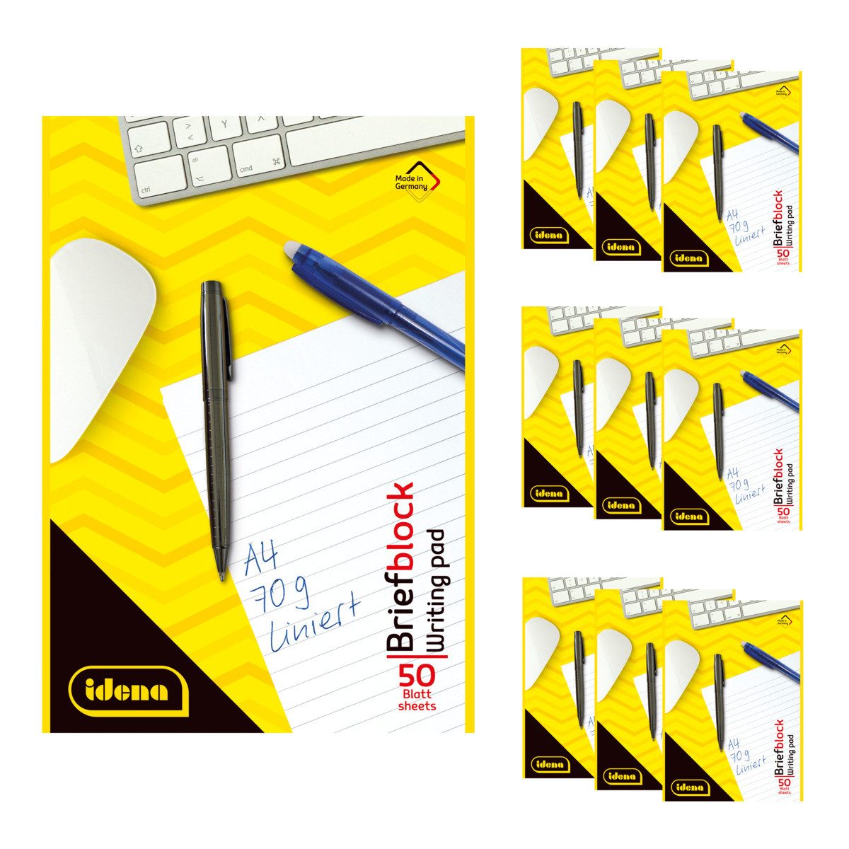Idena Briefpapier Idena Bundle Briefblöcke liniert 50 Blatt 70g/m² DIN A4 10 Stück