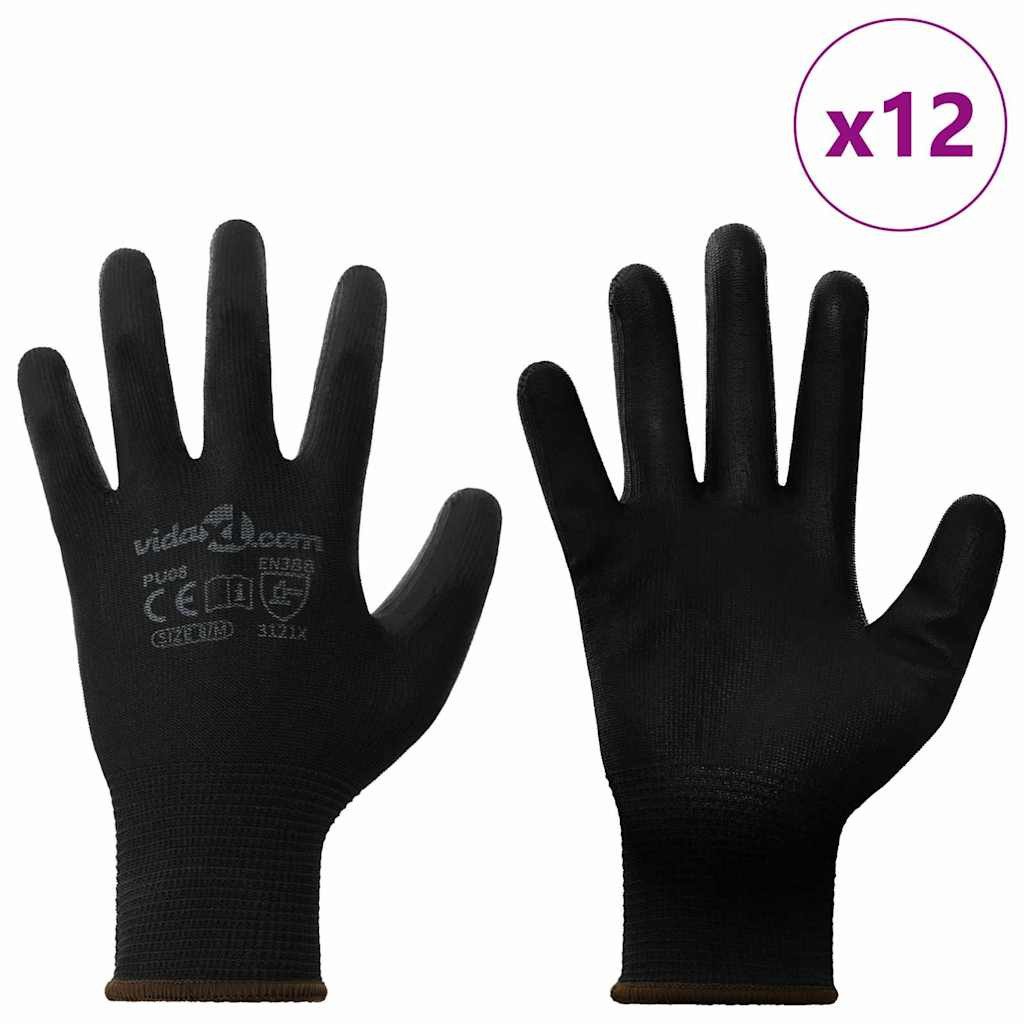 vidaXL Arbeitshandschuh-Set Arbeitshandschuhe 12 Stk. Schwarz 8 / m Polyester (12-St)