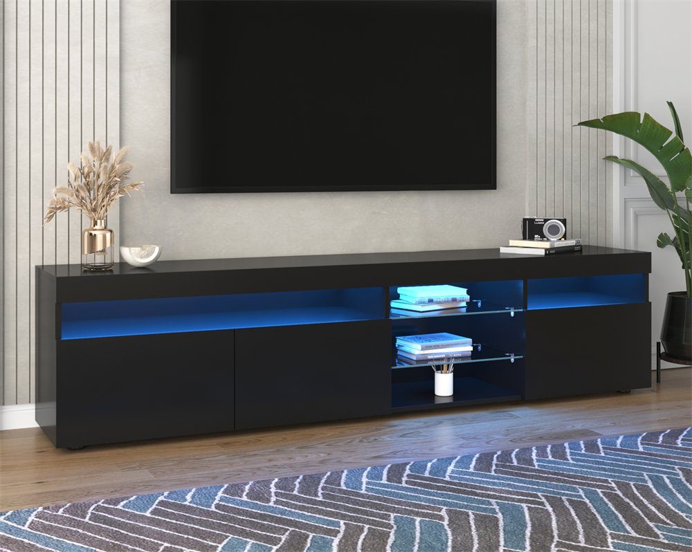 Schwarz TV-Schrank LED-Beleuchtung, Panel, helles Moderner variable und Celya 180cm TV-Schrank Wohn- Esszimmer