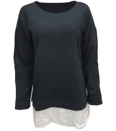 XOX Rundhalspullover »XOX Damen Pullover mit Blusen-Einsatz Rundhals-Pulli Langarm-Shirt Schwarz/Weiß«