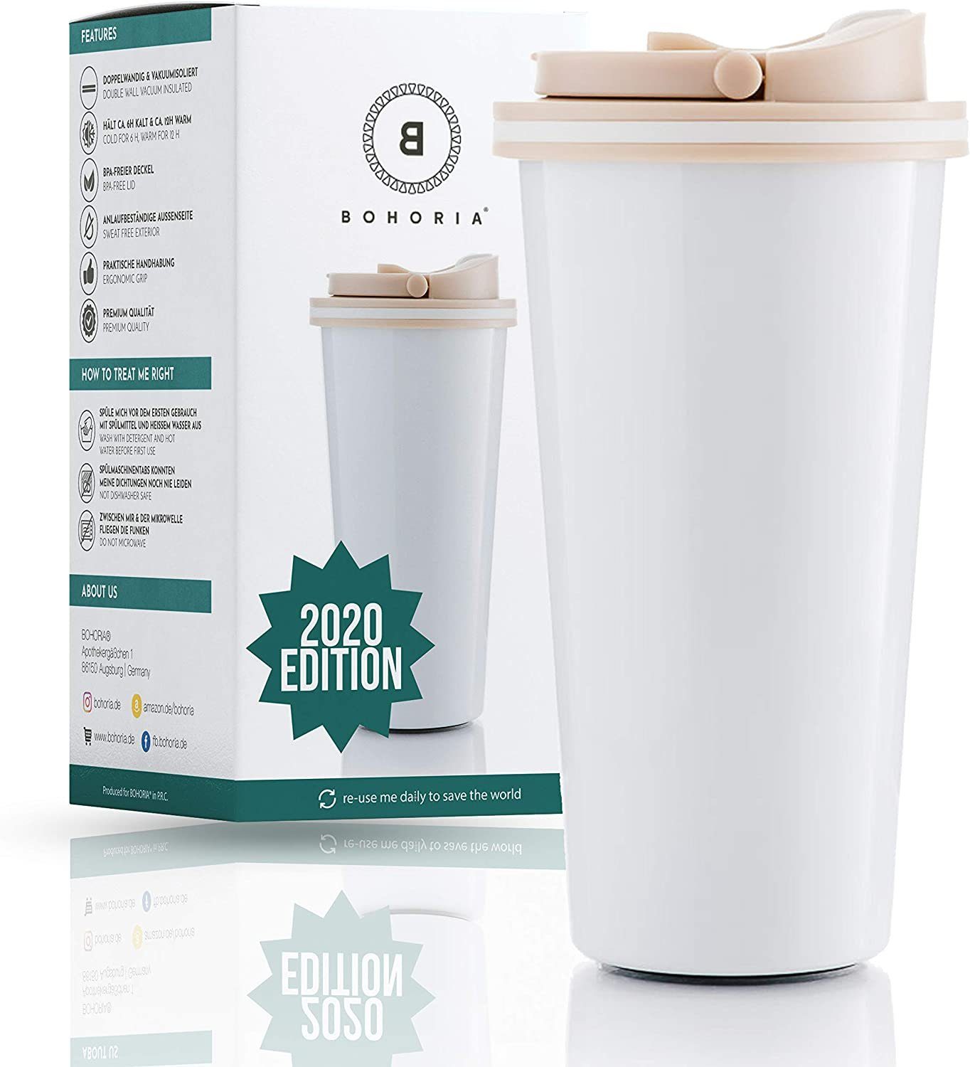 BOHORIA Thermobecher BOHORIA® Edelstahl Kaffee-to-Go, Thermobecher, vakuumisoliert - 500 ml
