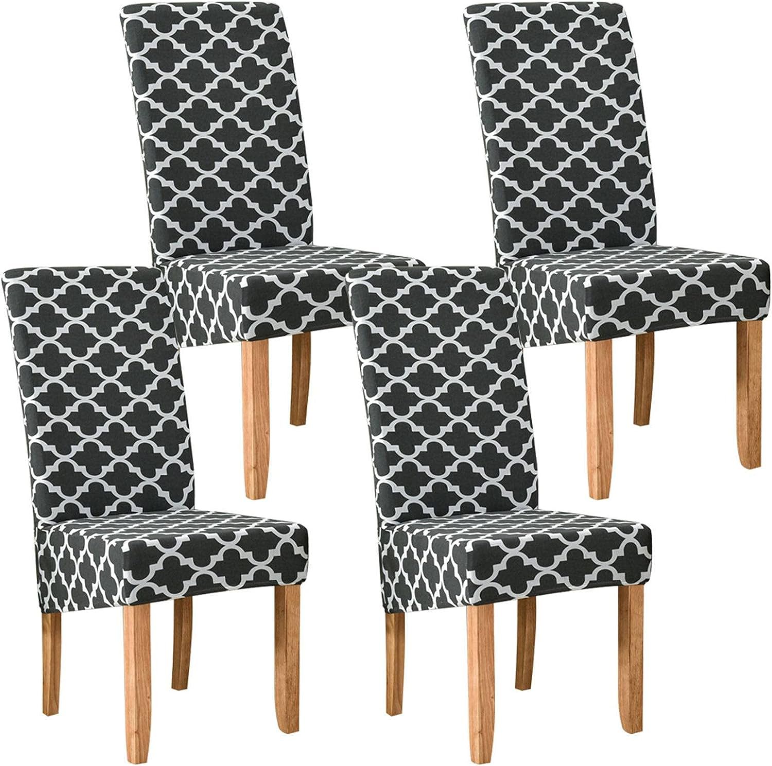 UE Stock Stuhlhusse 4er Set Stuhlhussen elastische Esszimmerstuhlhussen Schwarz Weiß
